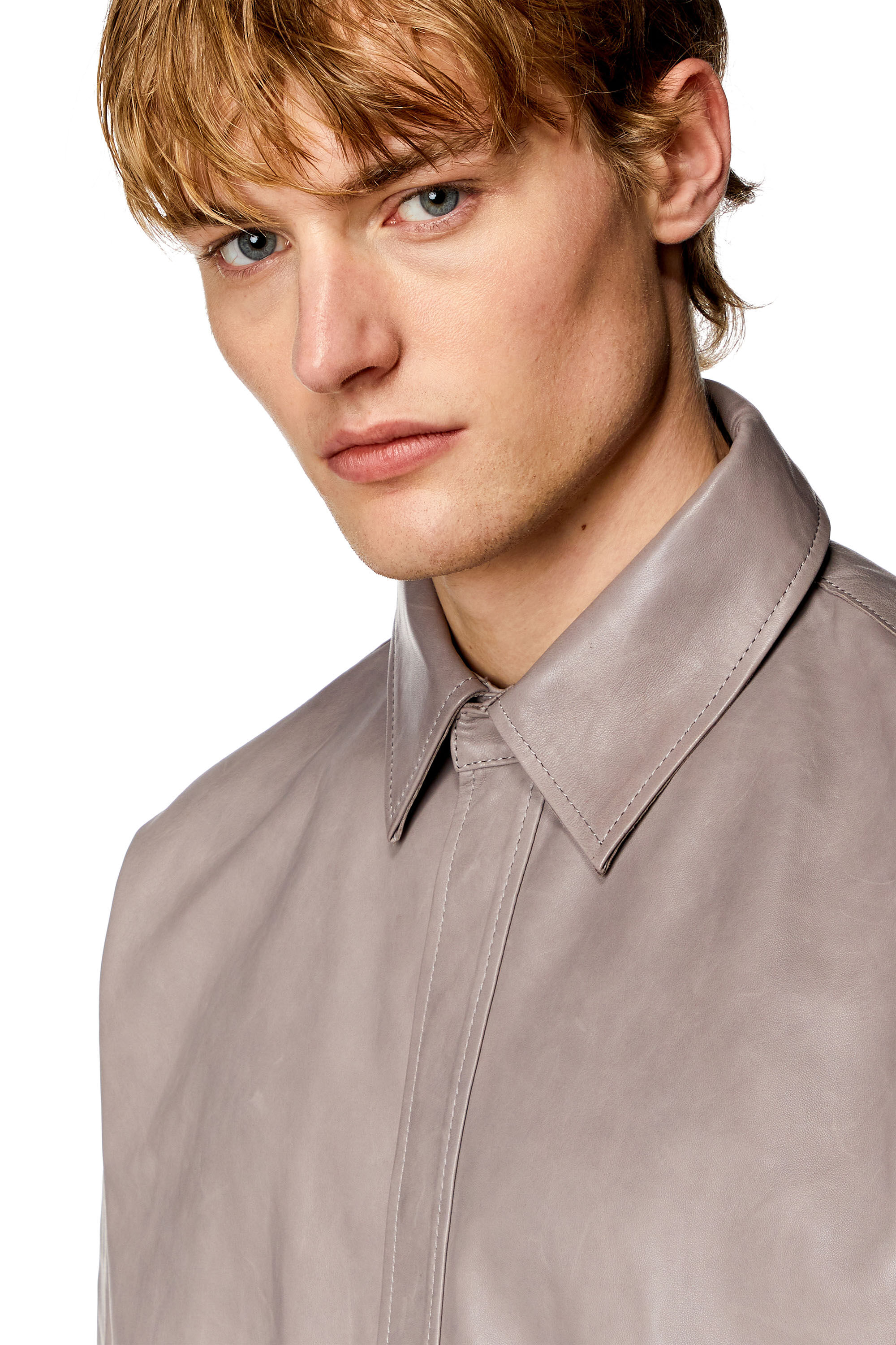 Diesel - S-EMIN-LTH, Man Oversized shirt in treated leather in Grey - Image 5
