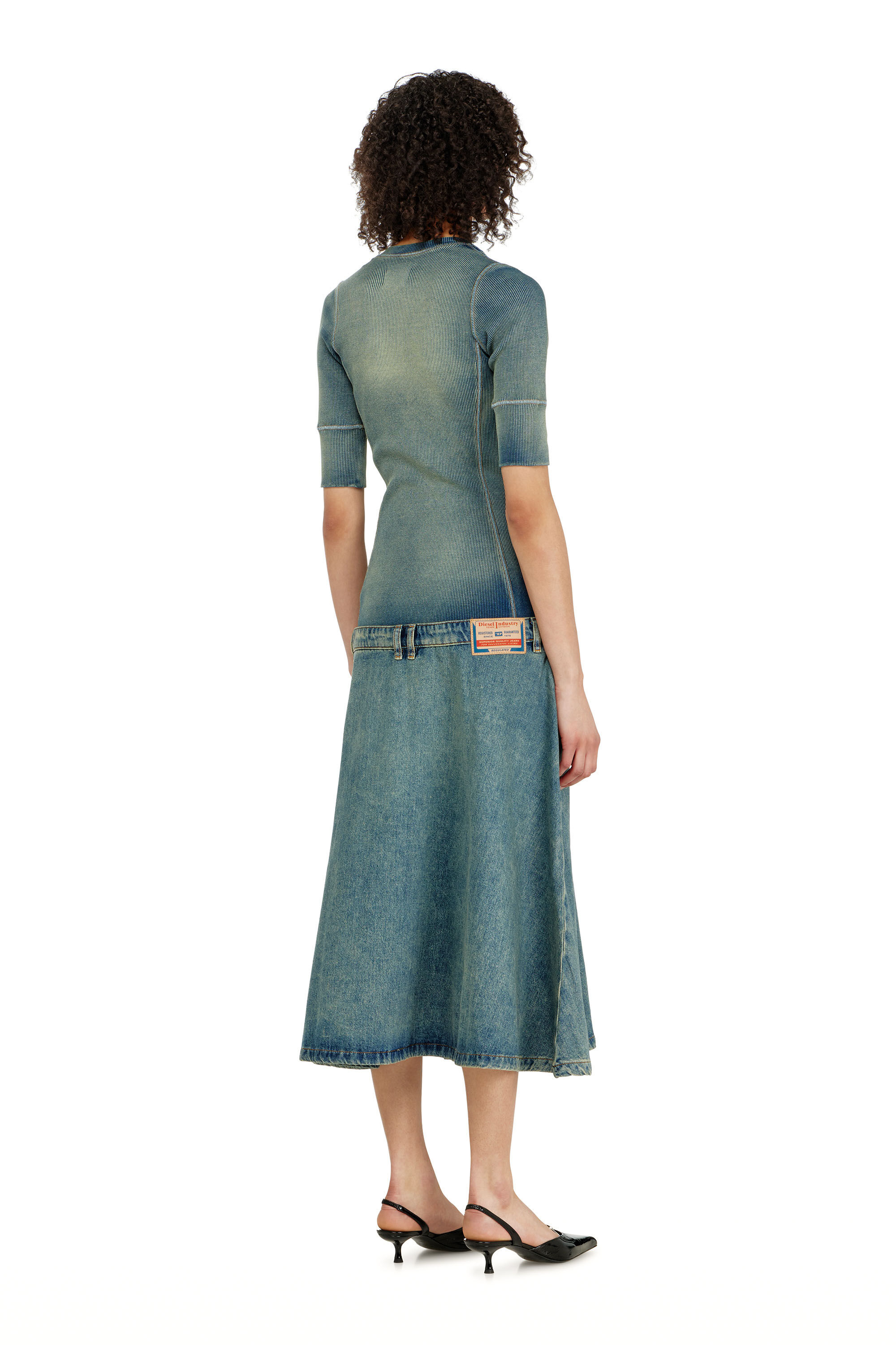 Diesel - DE-ANIM-S, Woman's Drop-waist midi dress in knit and denim in null - 4