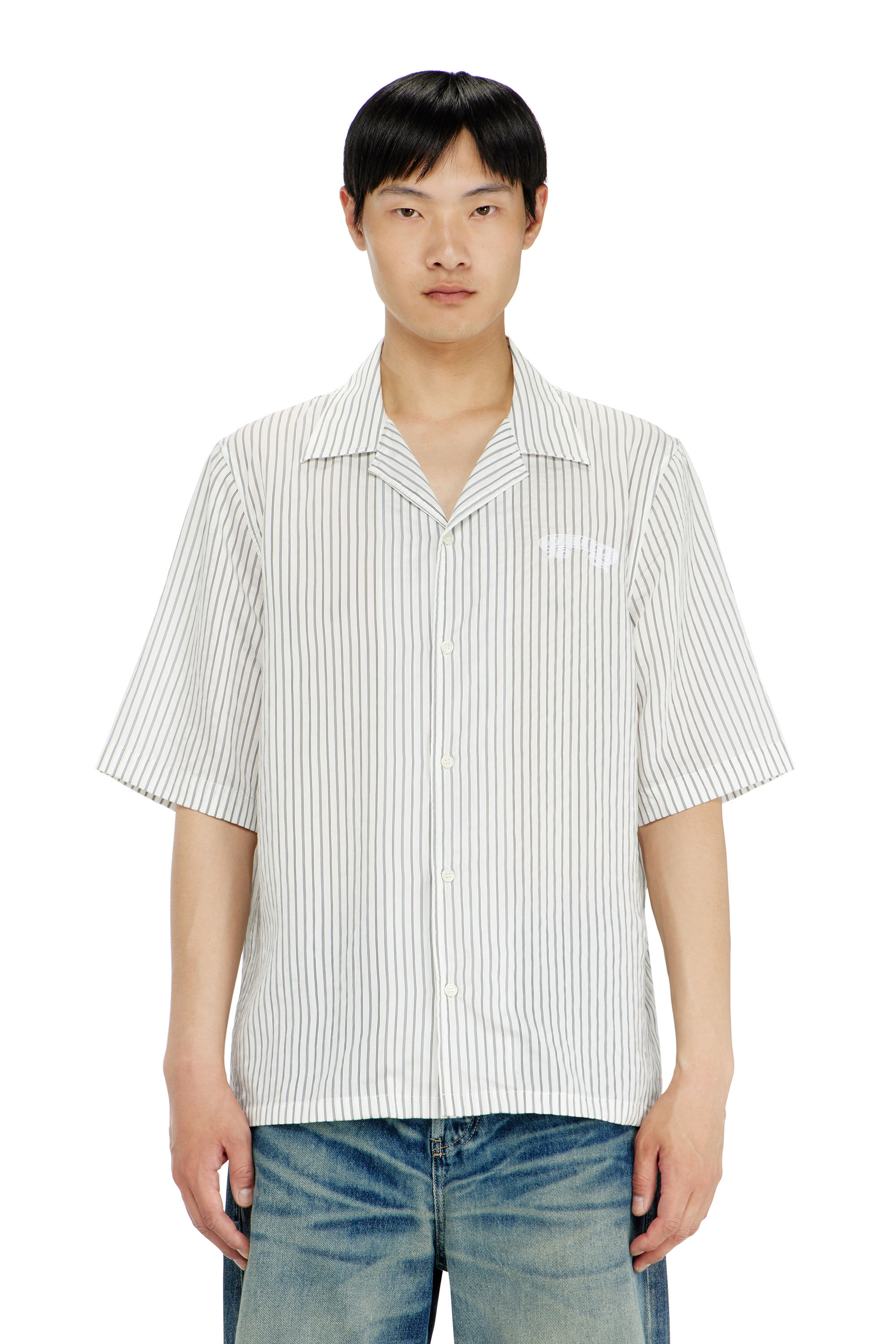 Diesel - S-MAC-EFBV, Man's Half-sleeve shirt in pinstripe modal in White/Grey - 3