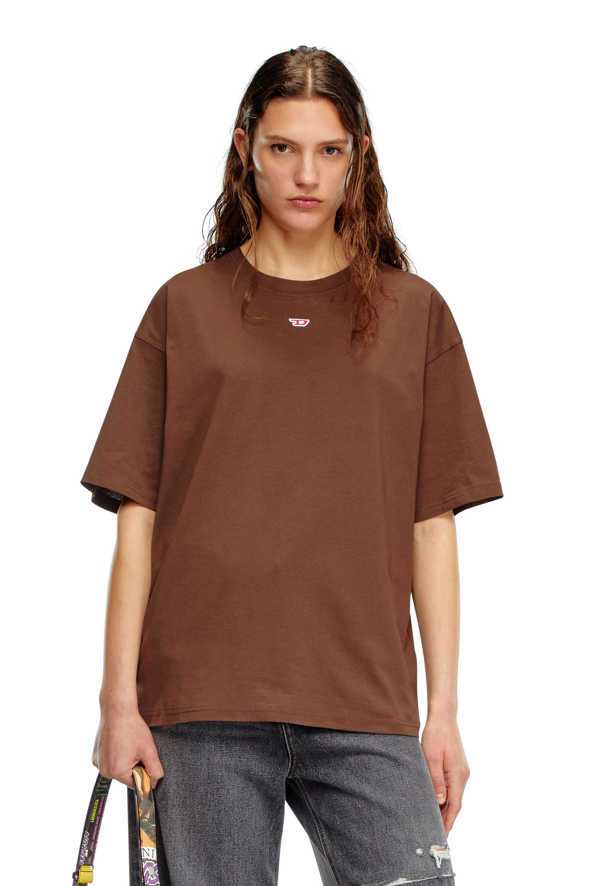 Diesel - T-BOXT-D, Unisex T-shirt with embroidered D patch in Brown - Image 5