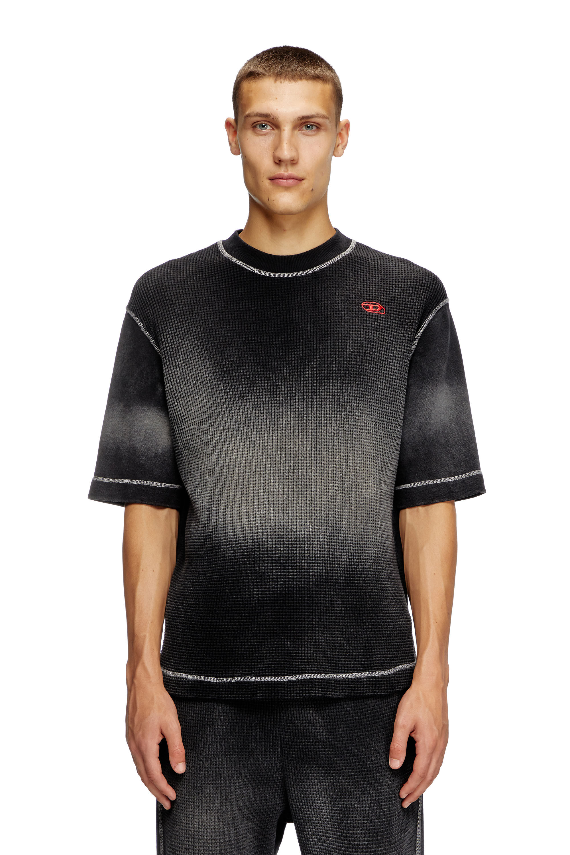 Diesel - S-WAFYCOL, Man's Waffle and jersey half-sleeve sweatshirt in Black - 3