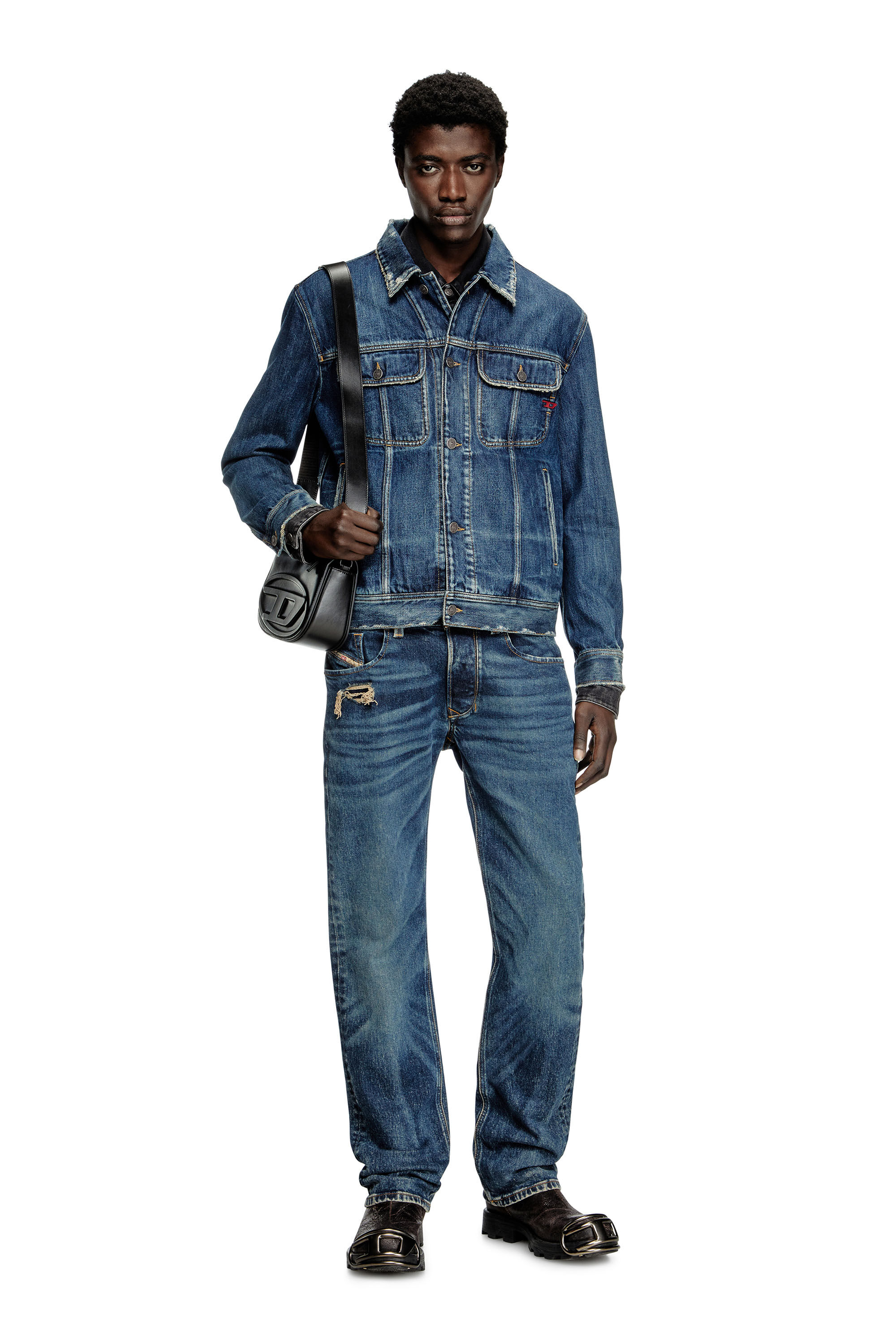 Diesel - D-BARCY, Man's Regular-fit trucker jacket in Dark Blue - 1