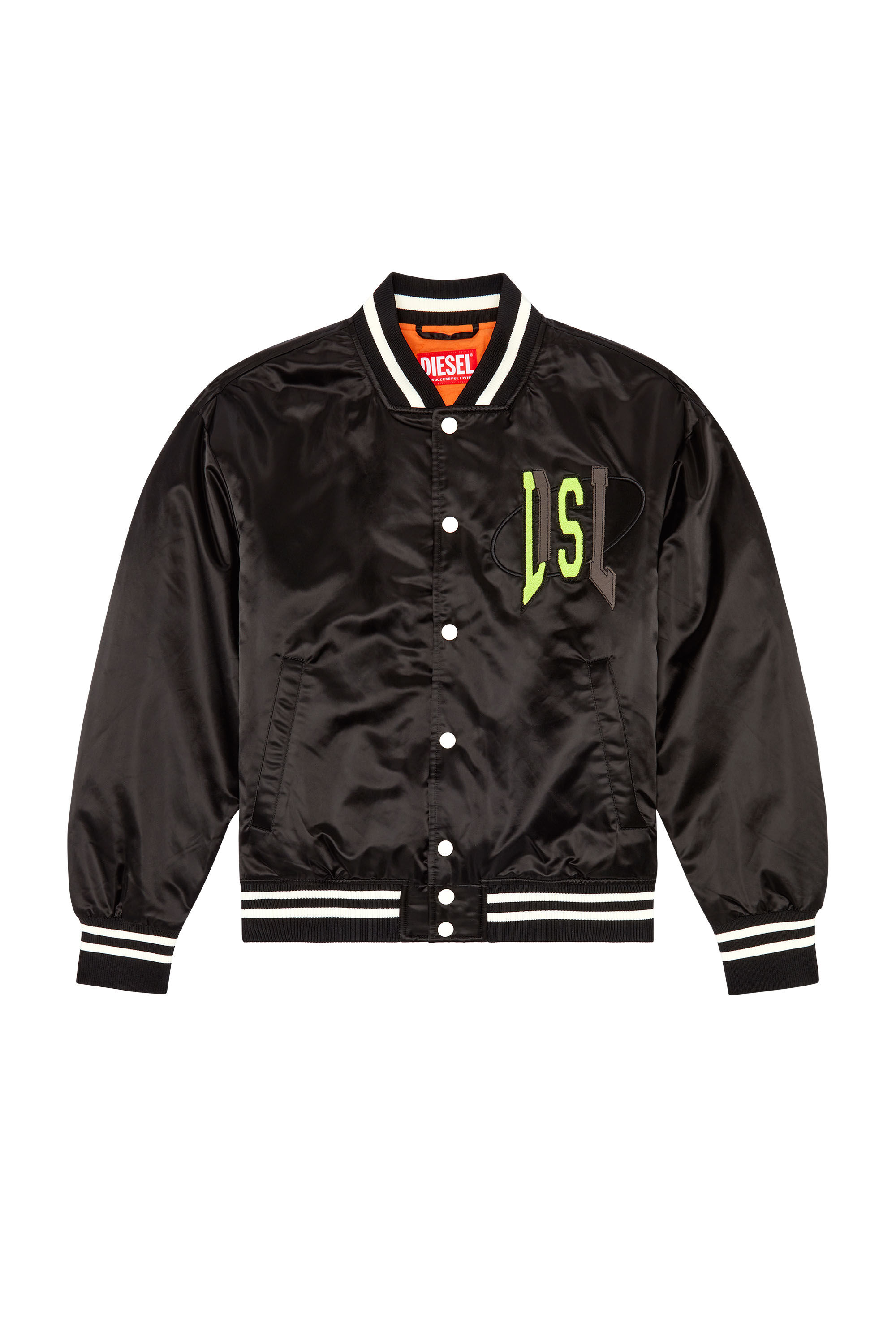 Diesel - J-START, Man Satin track jacket with LIES patches in Black - Image 2