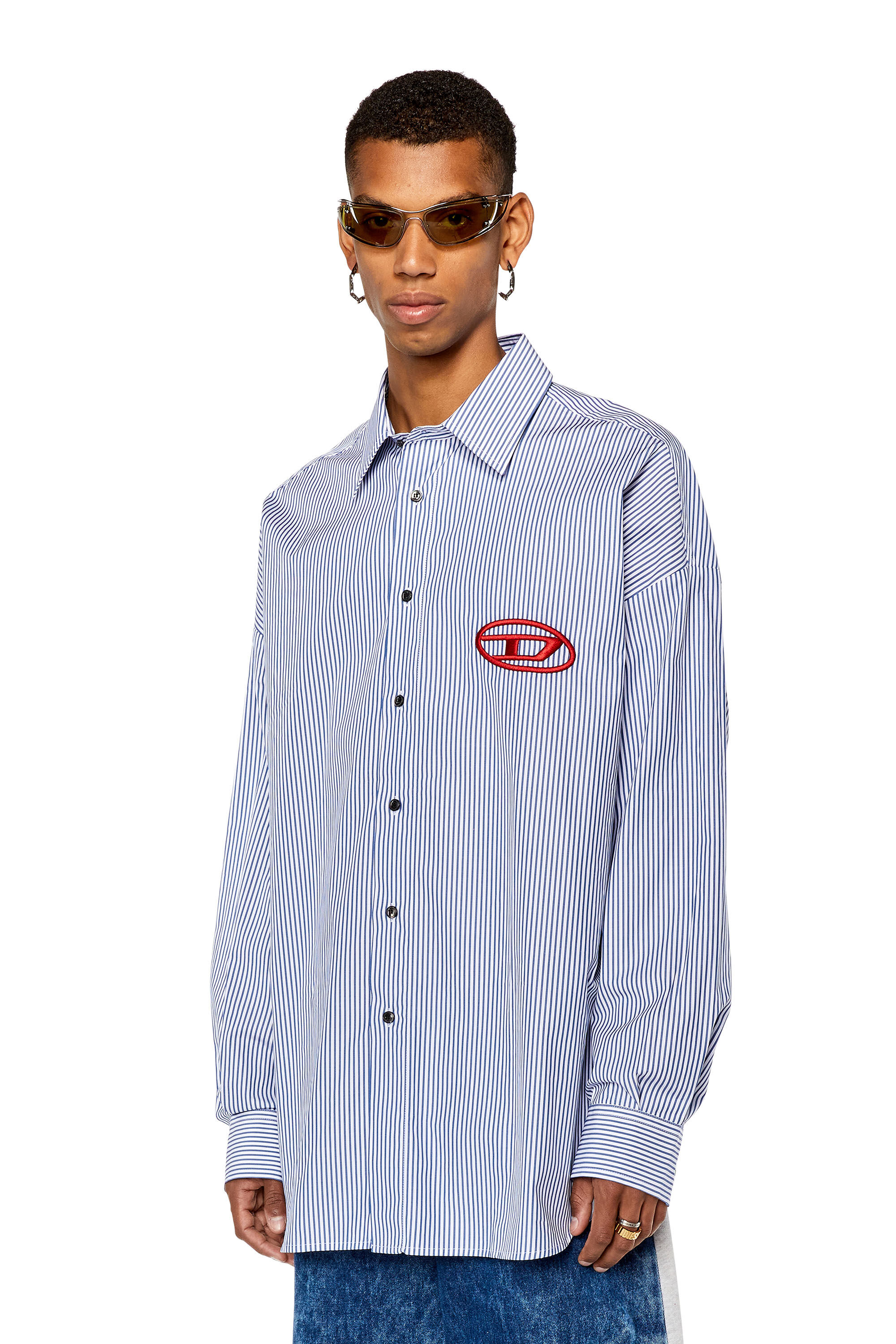 Diesel - S-DOUBER, Man Loose fit shirt with embroidered logo in Blue - Image 3