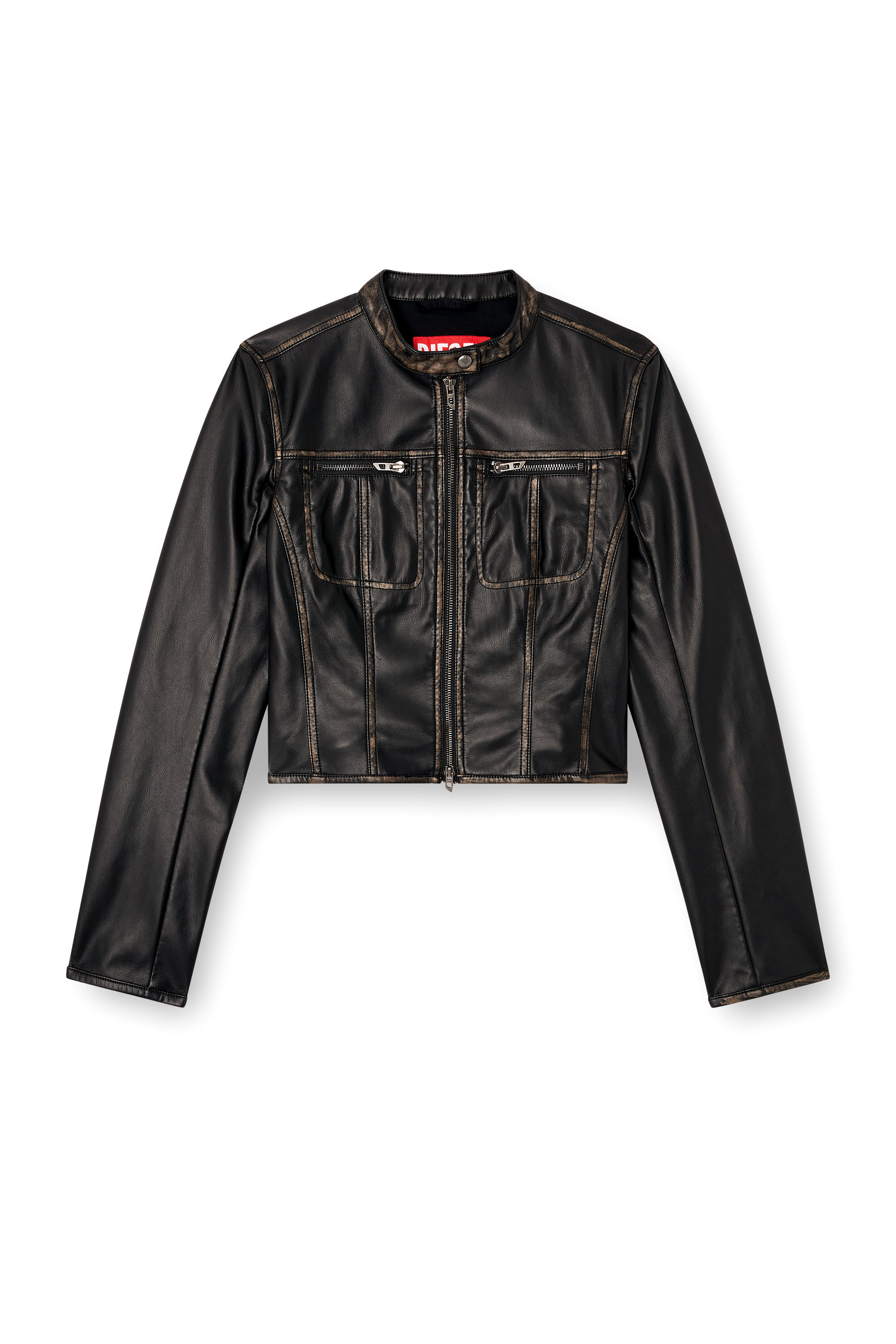 Diesel - G-LOBE, Woman's Cropped distressed biker jacket in Black - 2