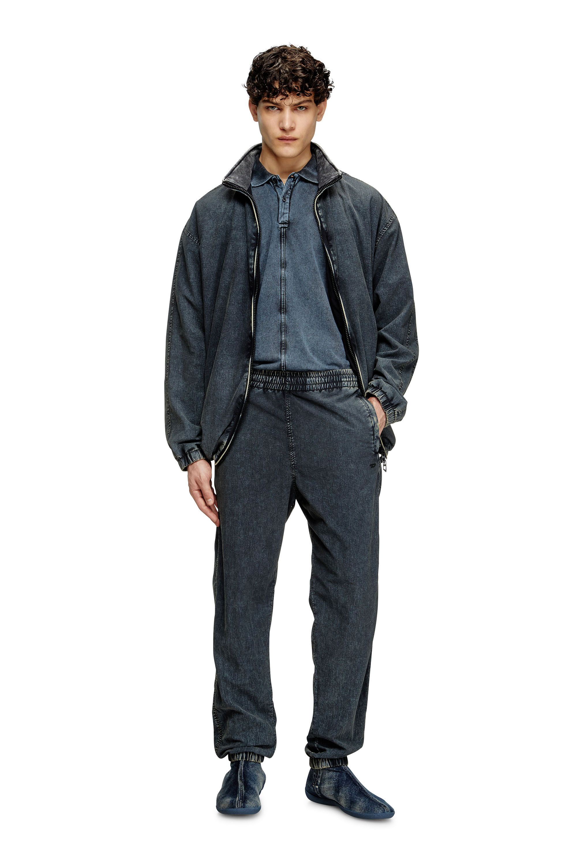 Diesel - T-NOMELY, Man's Polo shirt in denim-look jersey in Dark Blue - 3