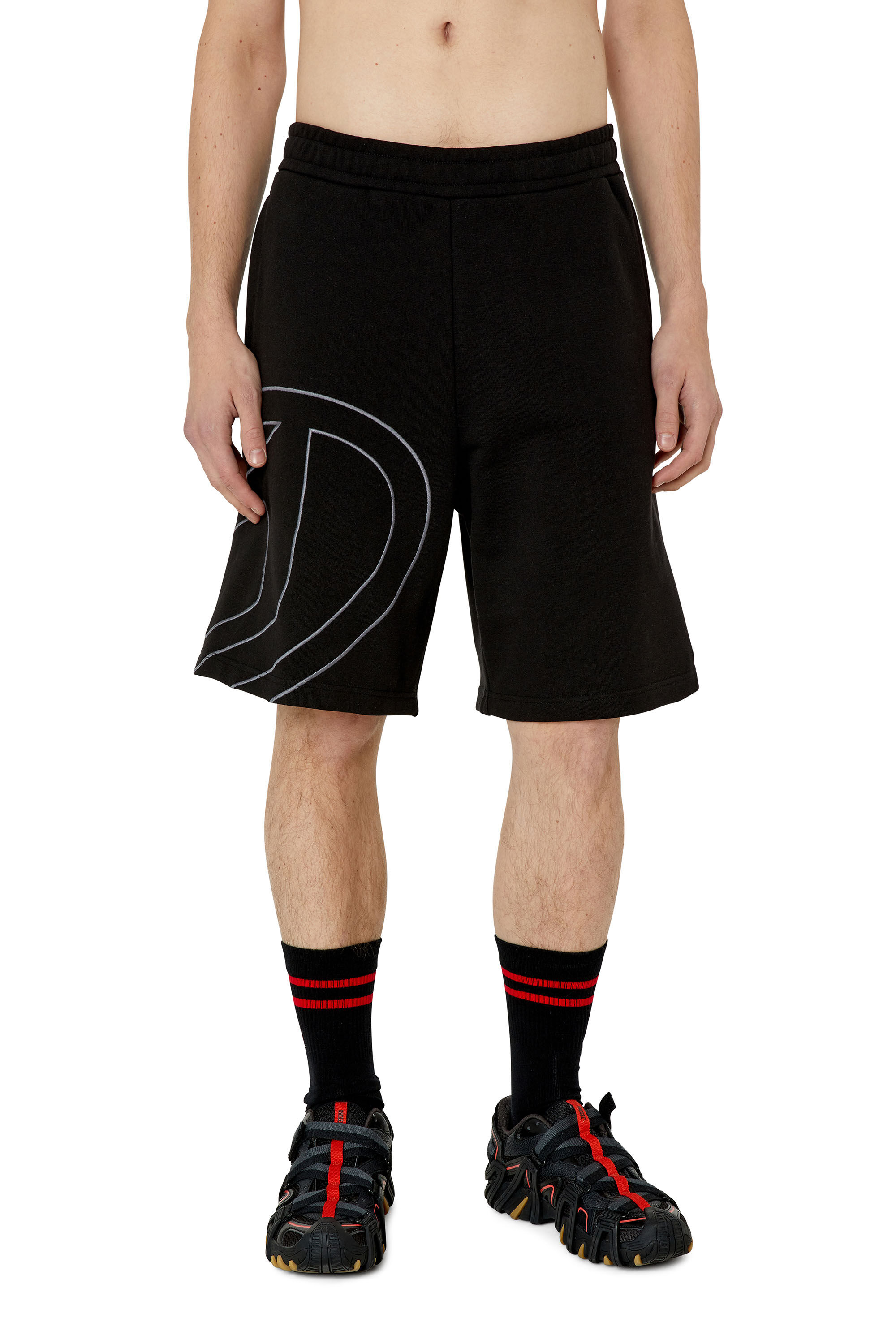 Diesel - P-CROW-MEGOVAL, Man Sweat shorts with maxi D logo in Black - Image 3
