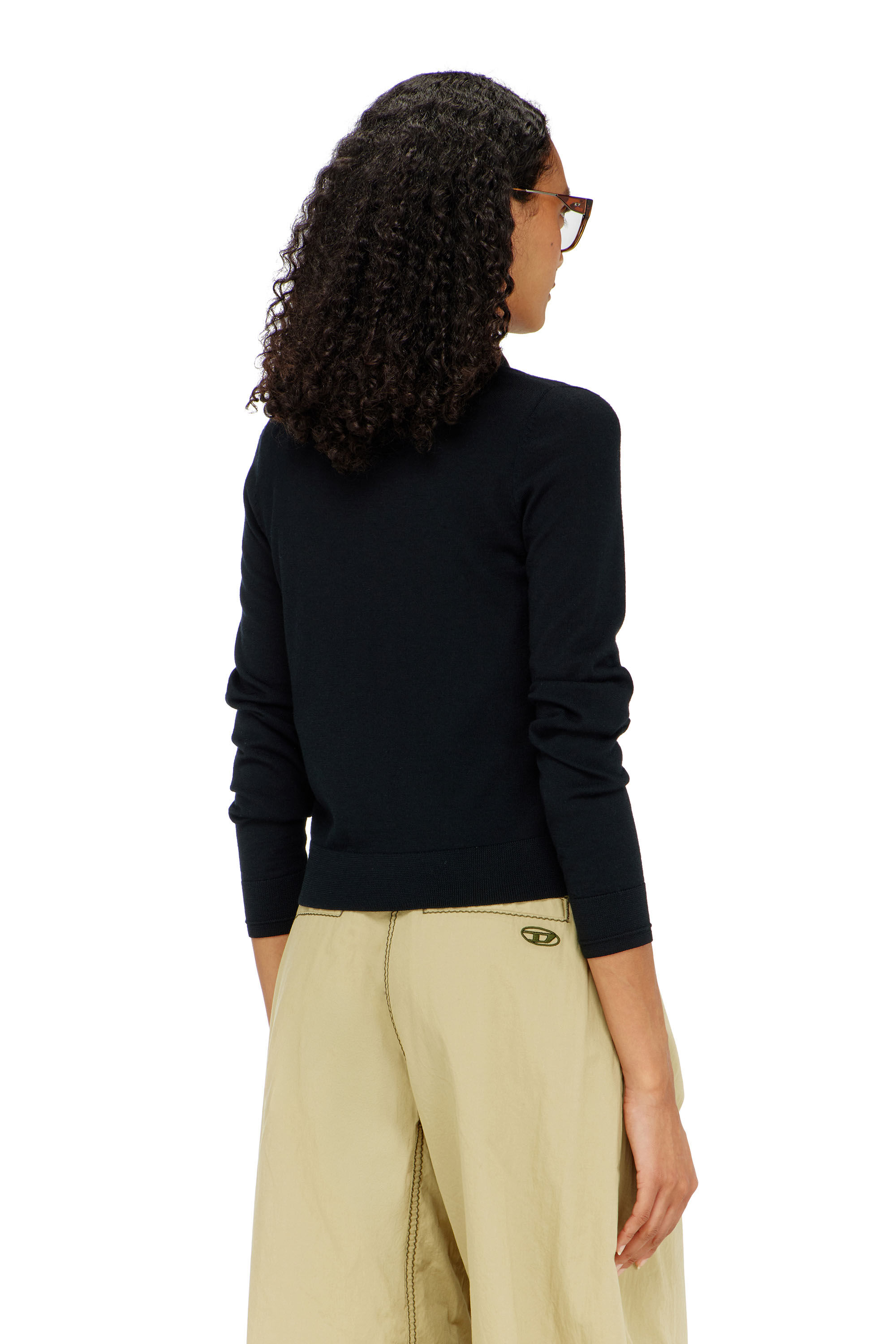 Diesel - M-ALIMA, Woman's Wool cardigan with cut-out logo in Black - 4