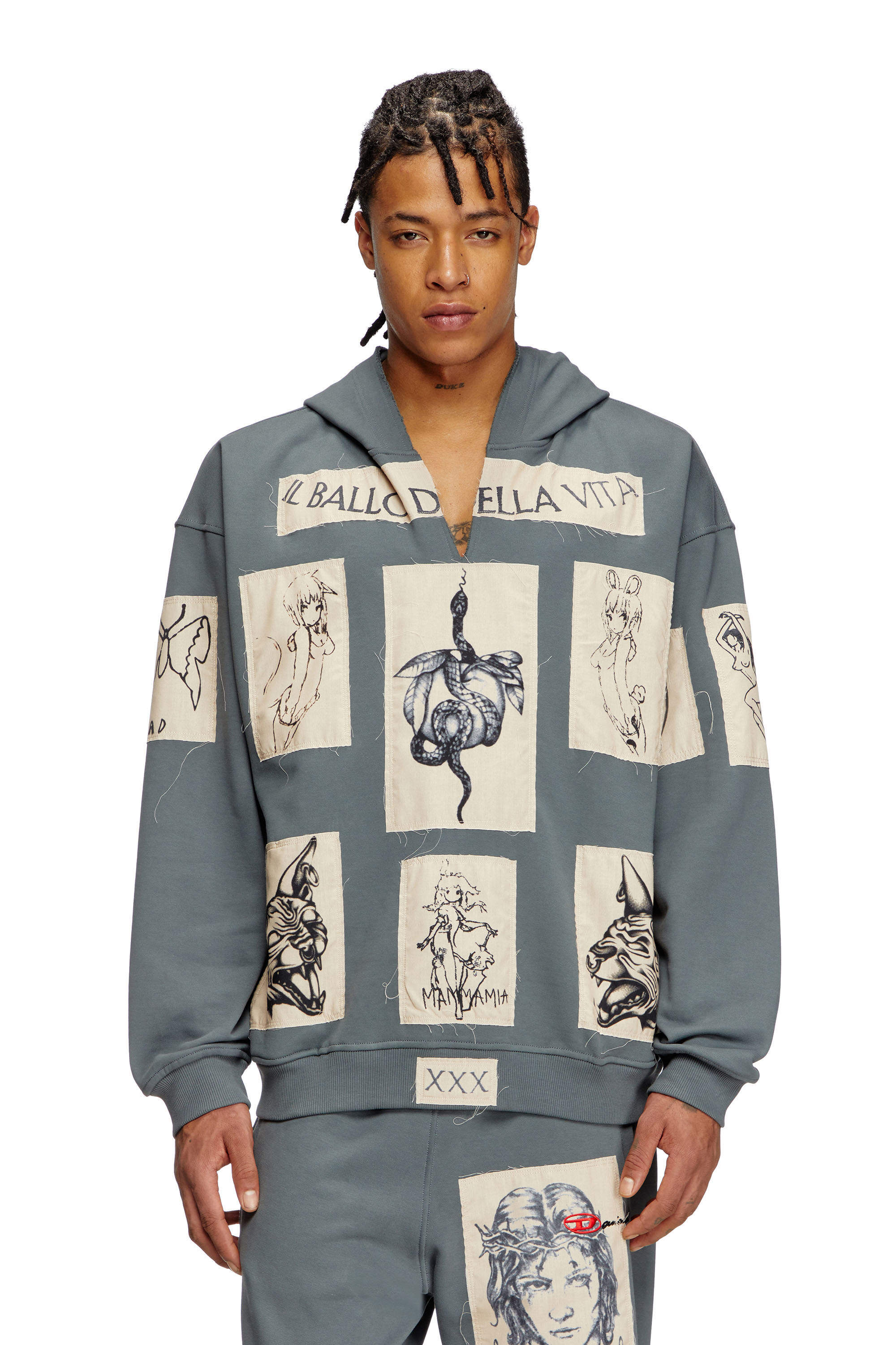 Diesel - S-BOXT-HOOD-DD, Unisex's Hoodie with tattoo patches in Grey - 3