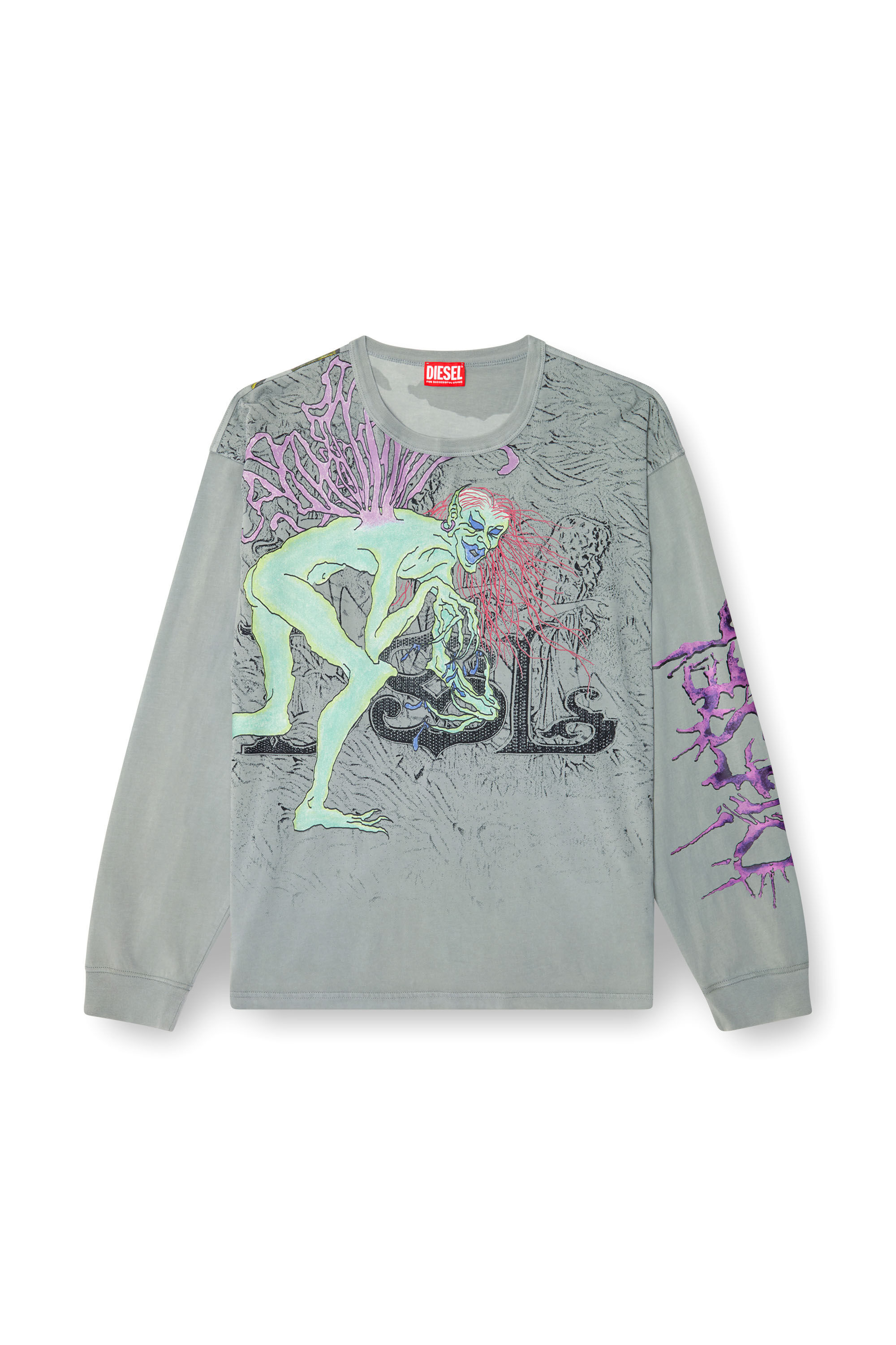 Diesel - T-BOXT-LS-R12, Man's Long-sleeve T-shirt with tattoo graphics in Grey - 2