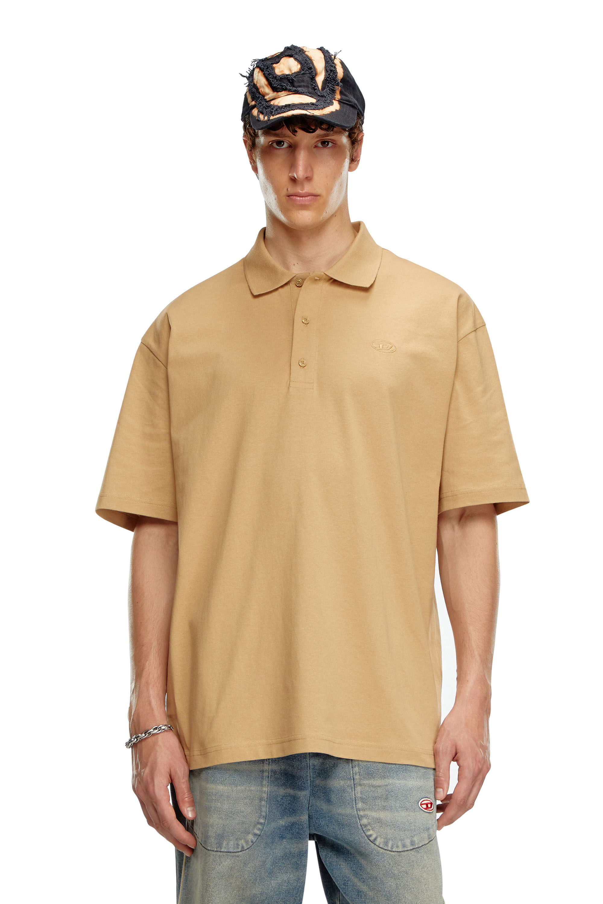 Diesel - T-VORT-MEGOVAL-D, Man Polo shirt with maxi oval D embroidery in Brown - Image 3