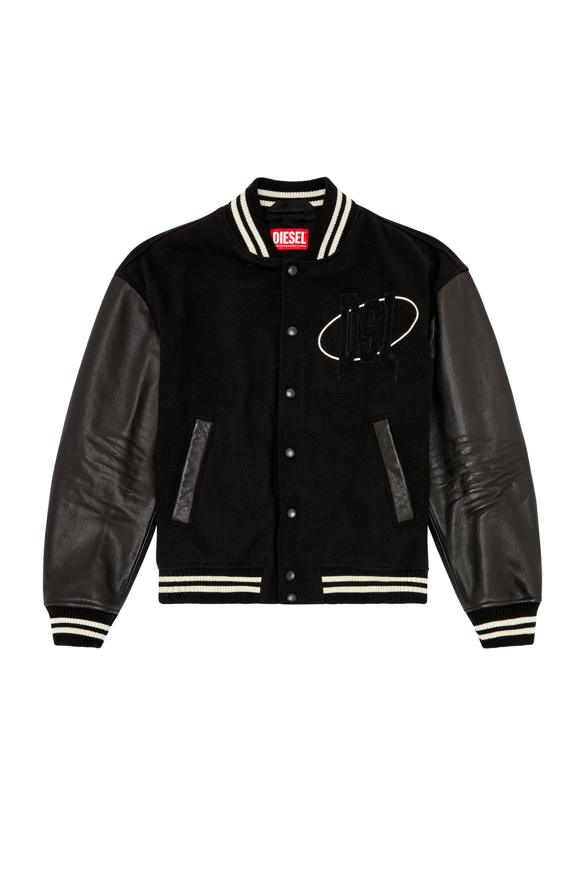Diesel - L-FRANZ-PATCH, Man Varsity bomber jacket in wool and leather in Black - Image 2