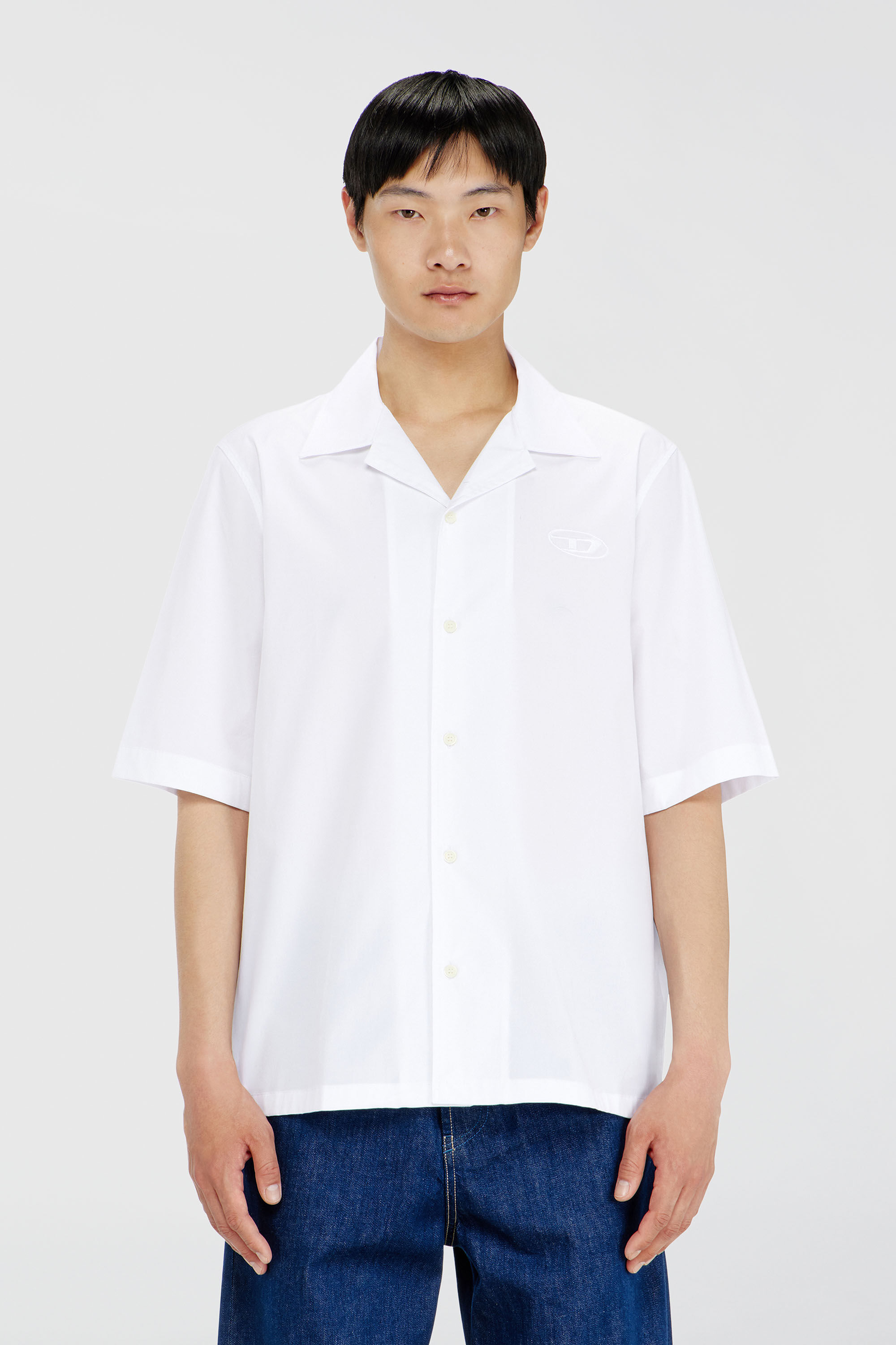 Diesel - S-MAC-GSBH, Man's Stretch poplin shirt with Oval D embroidery in White - 3
