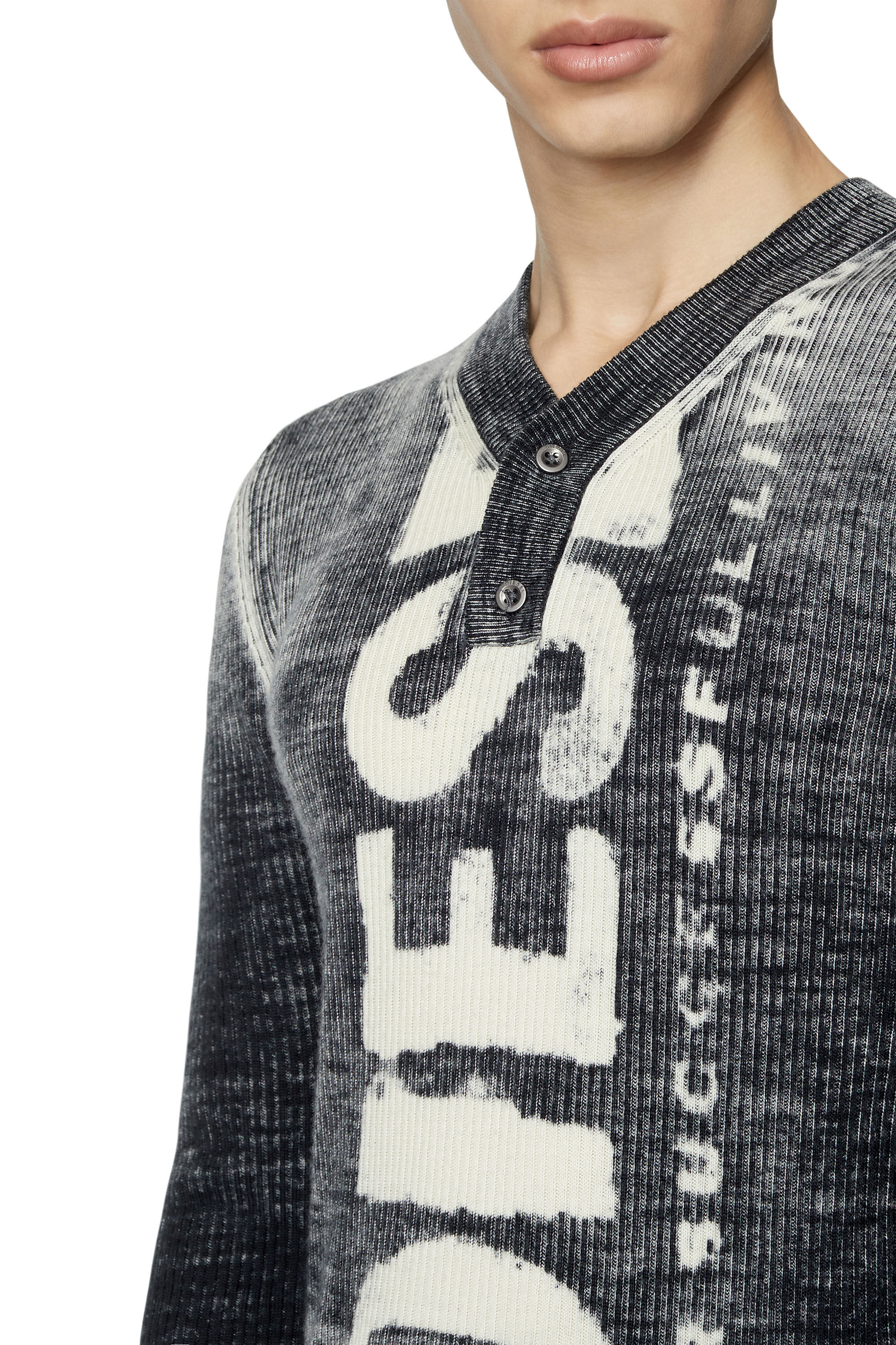 Diesel - K-ATULLUS, Man Printed wool jumper with logo in Black - Image 6