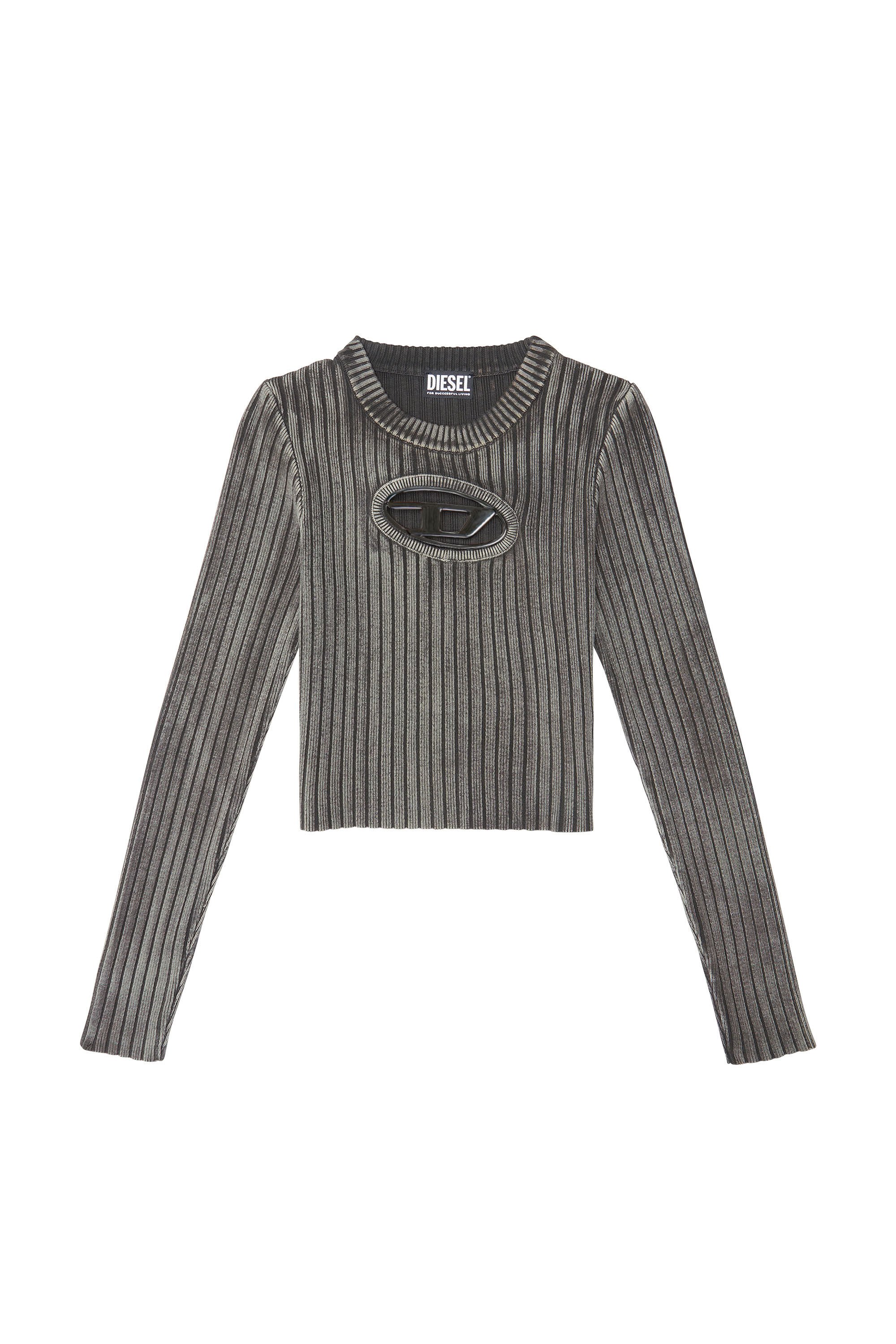 Diesel - M-ARJORY, Woman Ribbed top with oval D plaque in Grey - Image 2