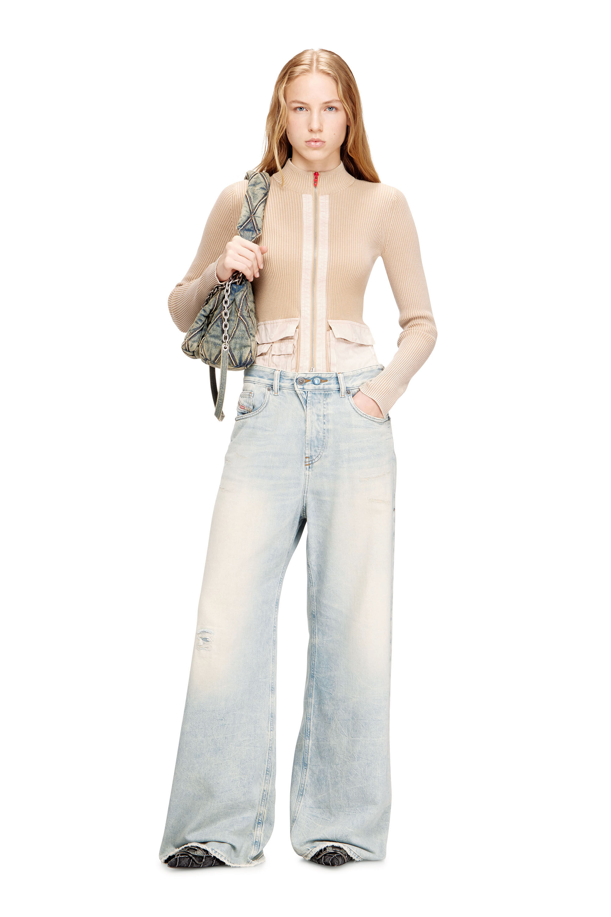 Diesel - CHARM-D SHOULDER S, Woman's Charm-D S-Small handbag in quilted denim in Dark Blue - 6