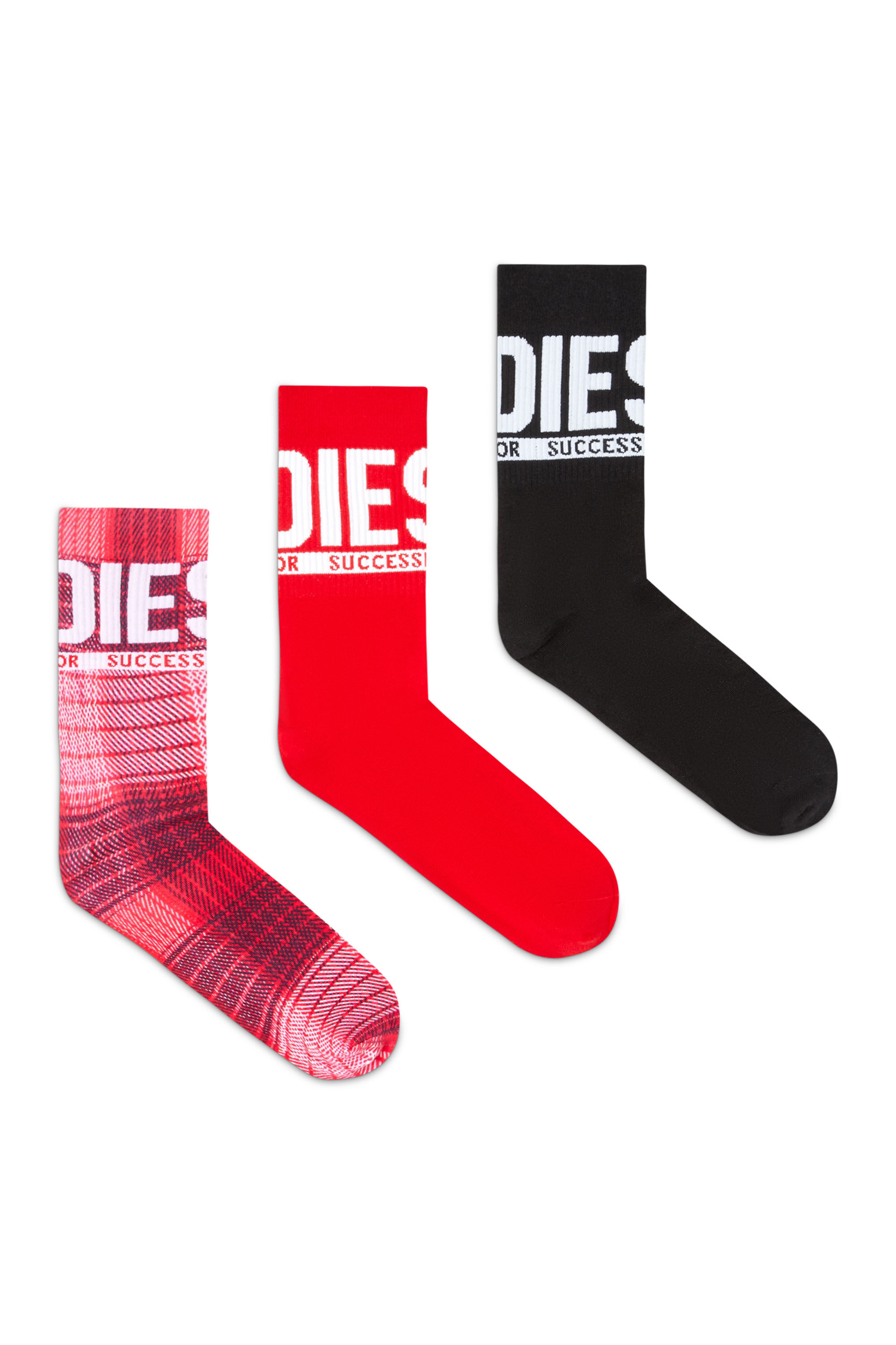 Diesel - SKM-RAY-THREEPACK, Man's 3-pack of cotton socks with logo in Red/Black - 1