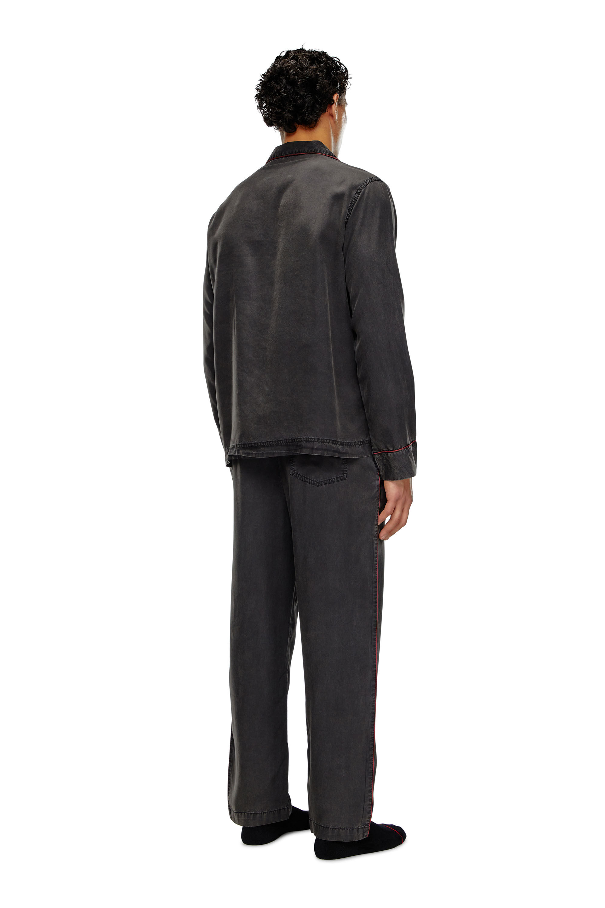 Diesel - UMSET-LOOMY, Man Long pyjamas with contrast piping in Black - Image 3