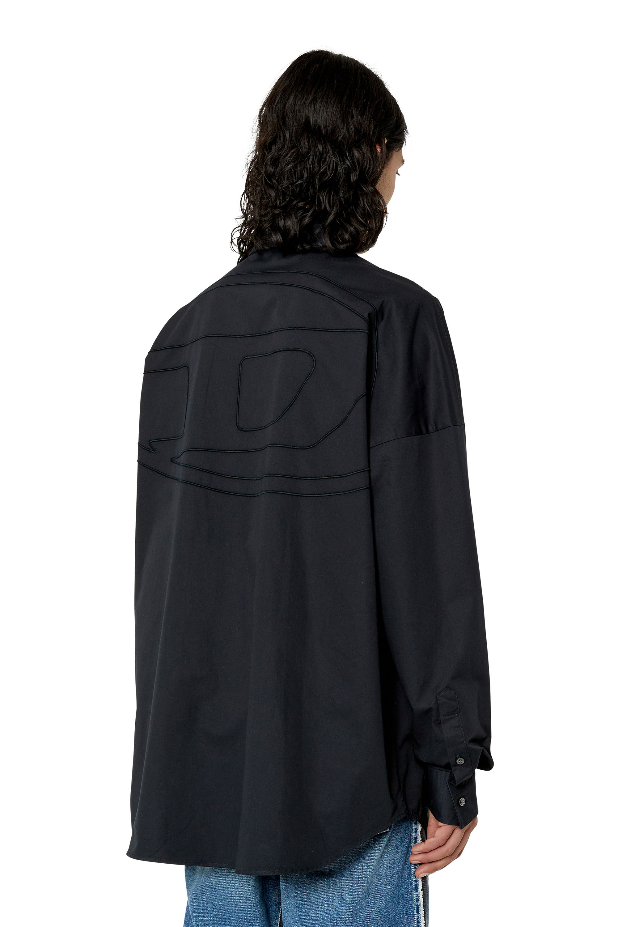 Diesel - S-LIMO-LOGO, Man Shirt with maxi logo embroidery in Black - Image 3