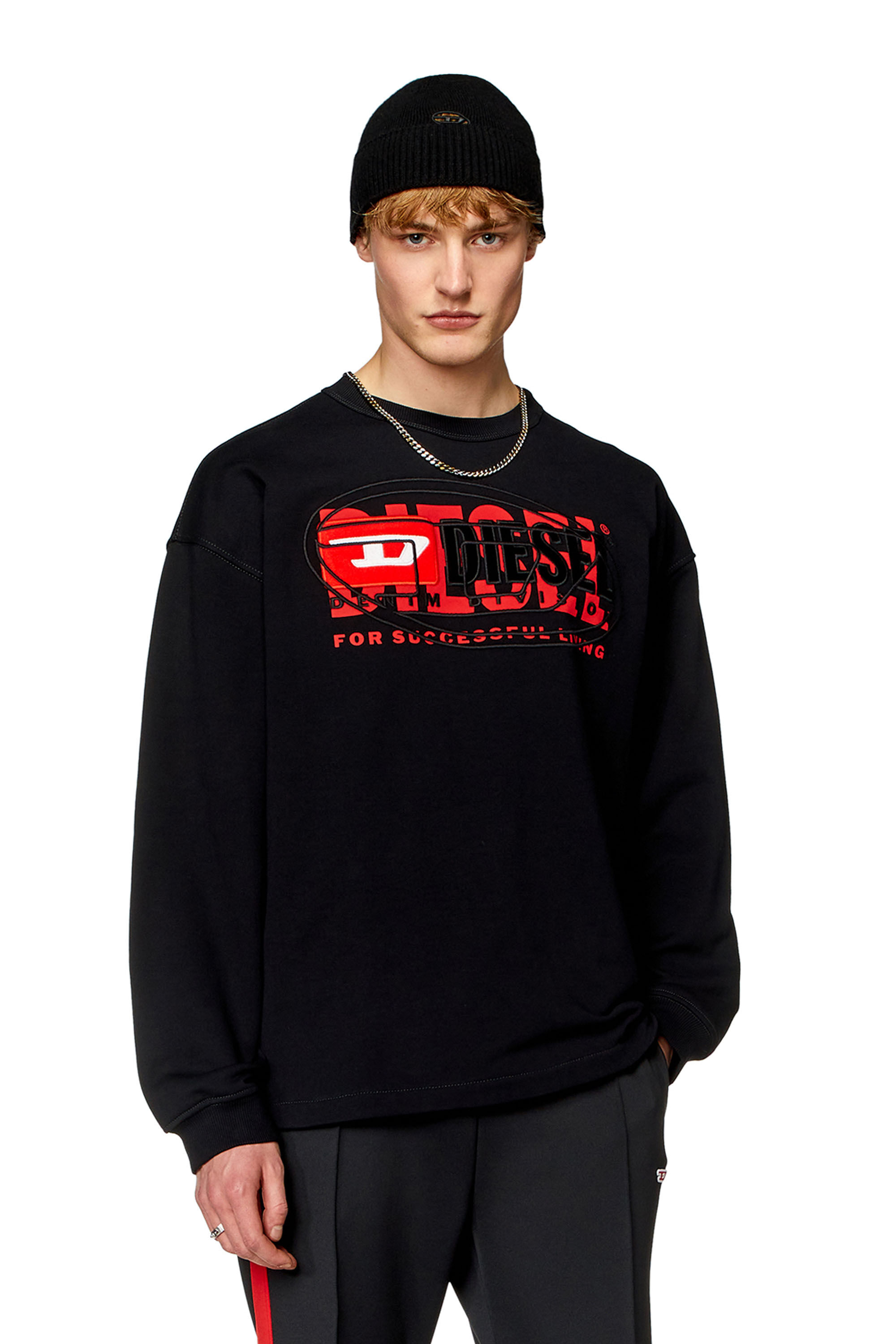 Diesel - S-BAXT-N1, Man Sweatshirt with layered logos in Black - Image 3