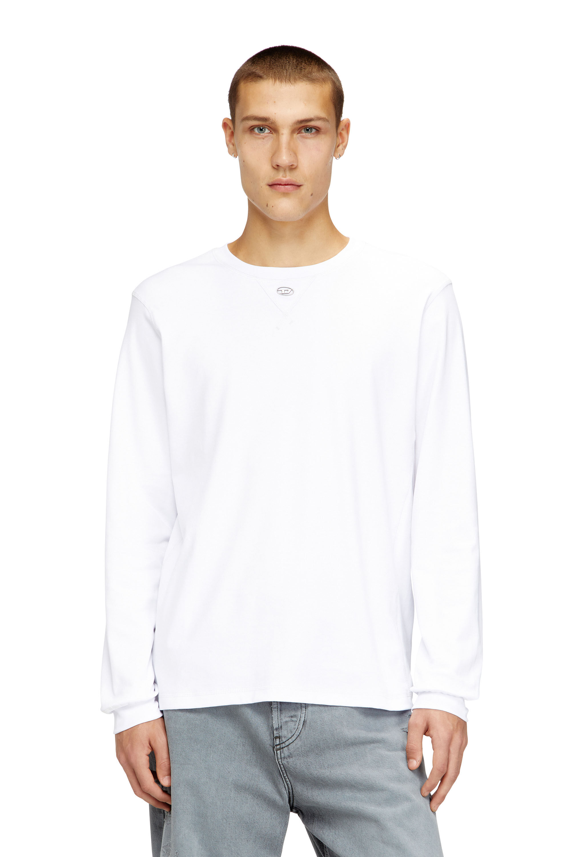 Diesel - T-MADJUST-LS-TR, Man's Cotton long-sleeve T-shirt with Oval D in White - 3