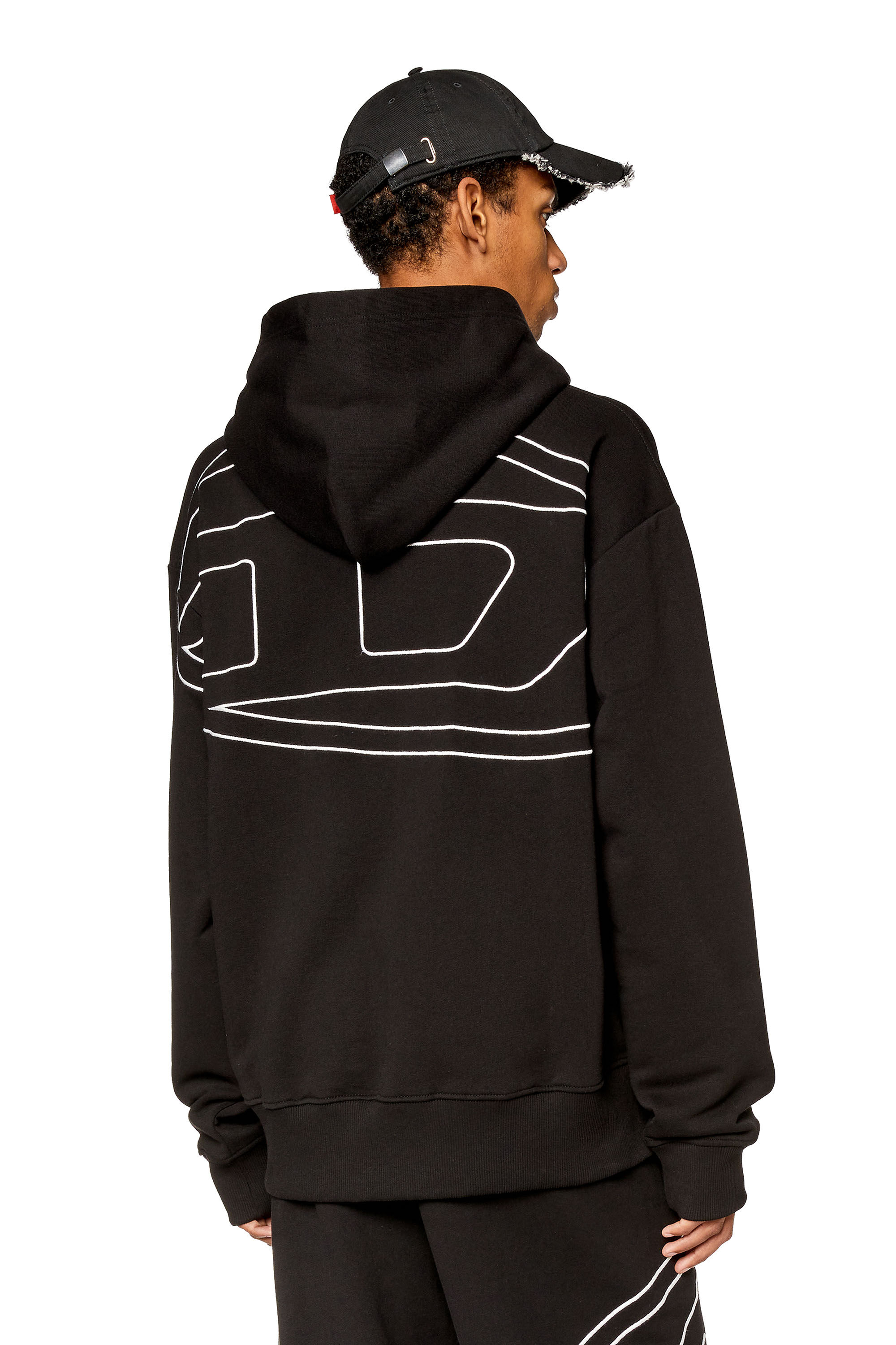 Diesel - S-MACS-HOOD-MEGOVAL-D, Man Hoodie with logo embroidery in Black - Image 3