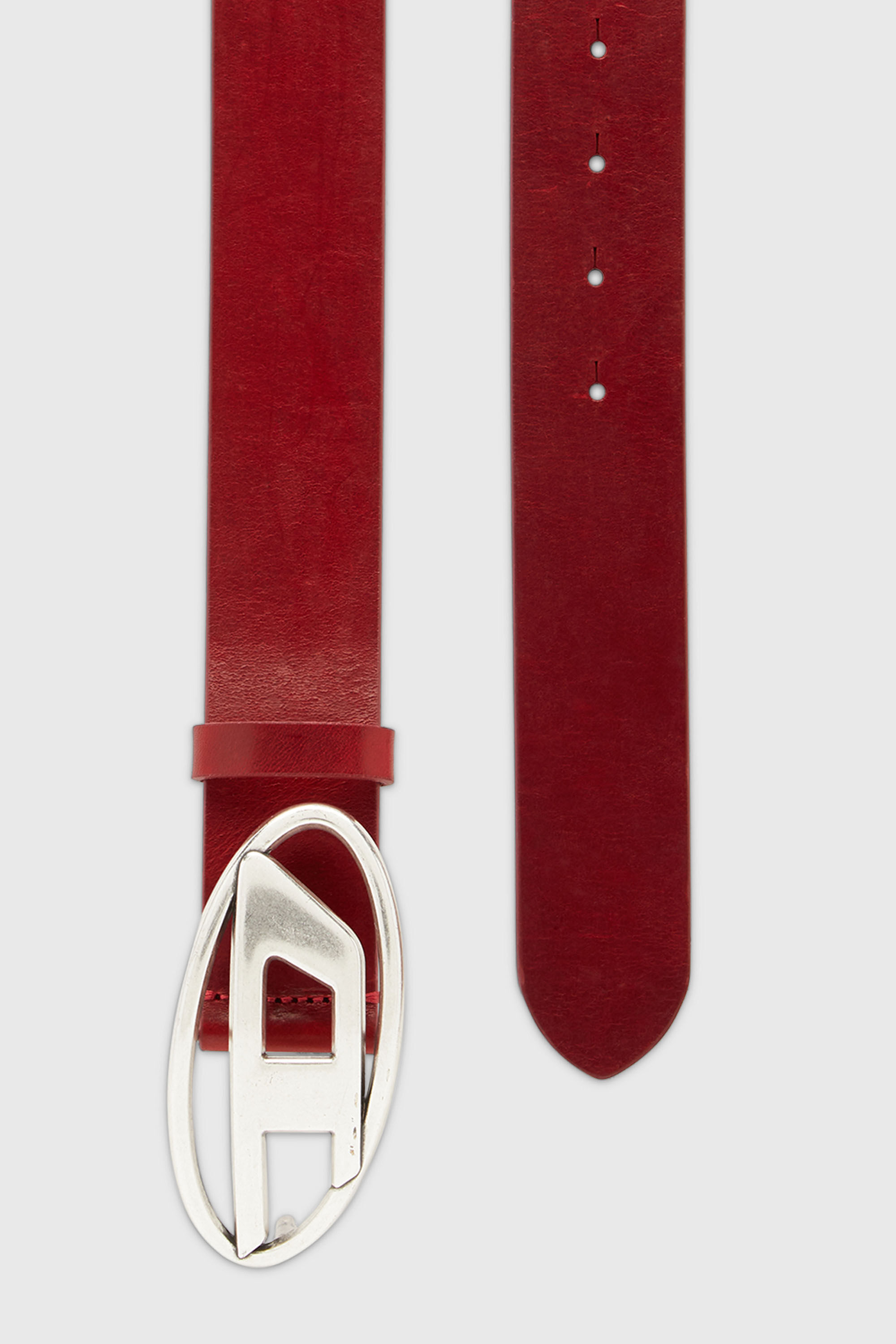 Diesel - B-1DR, Man's 3.9cm leather belt with D buckle in Red - 3