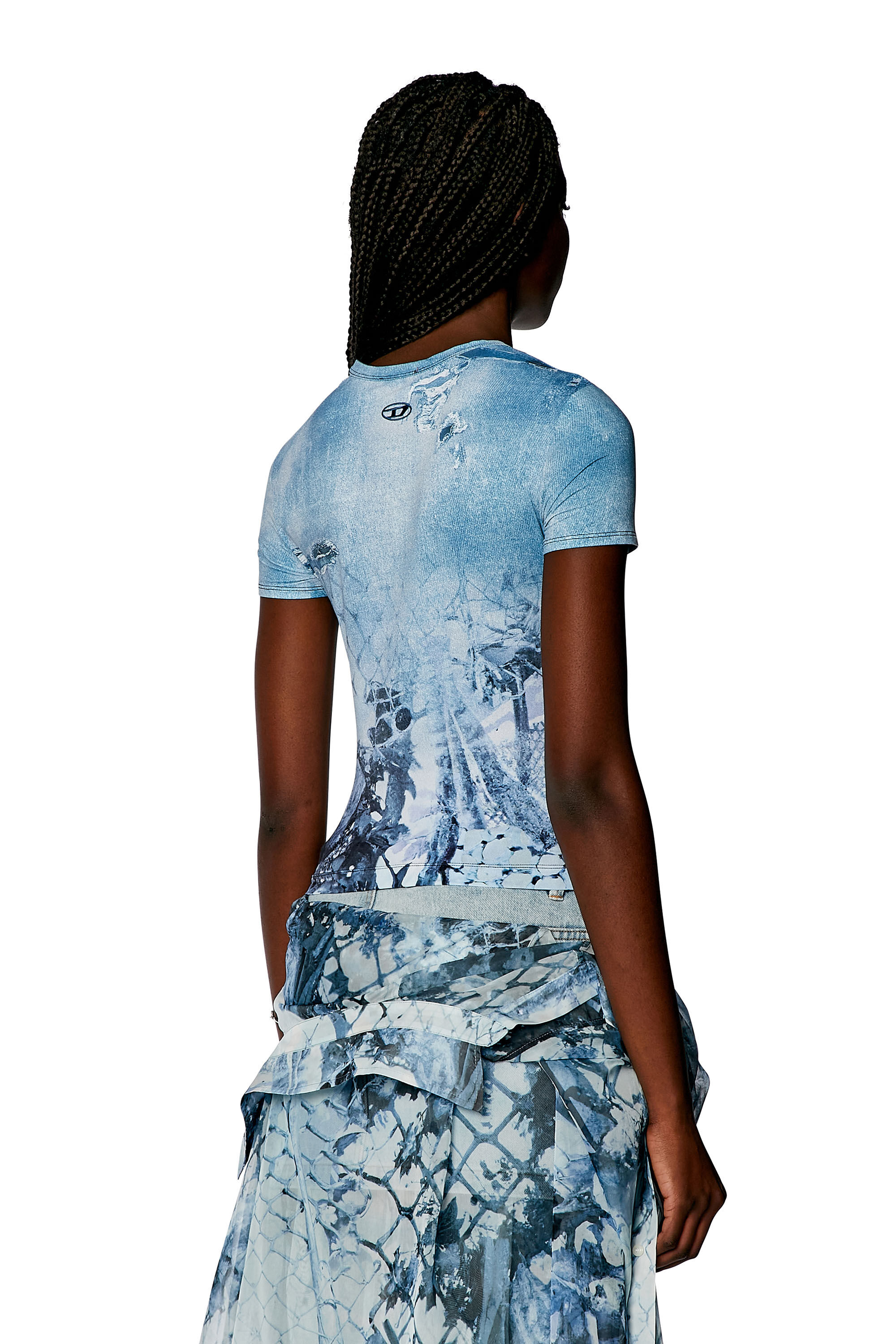 Diesel - T-UNCSKI, Woman Cropped T-shirt with abstract print in Blue - Image 2