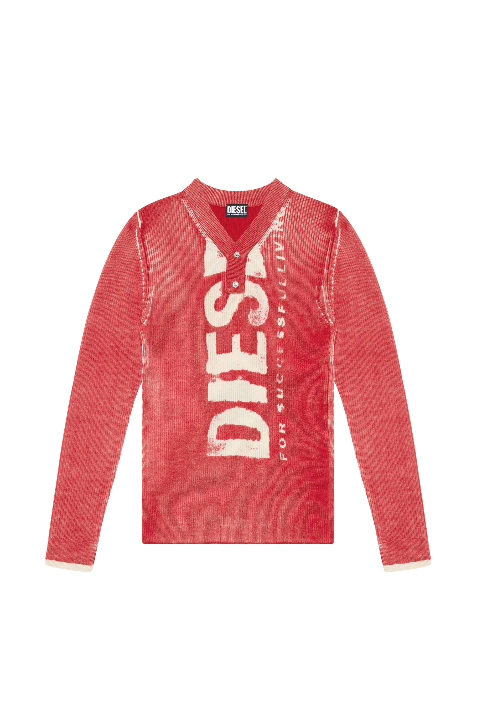 Diesel - K-ATULLUS, Man Printed wool jumper with logo in Red - Image 2