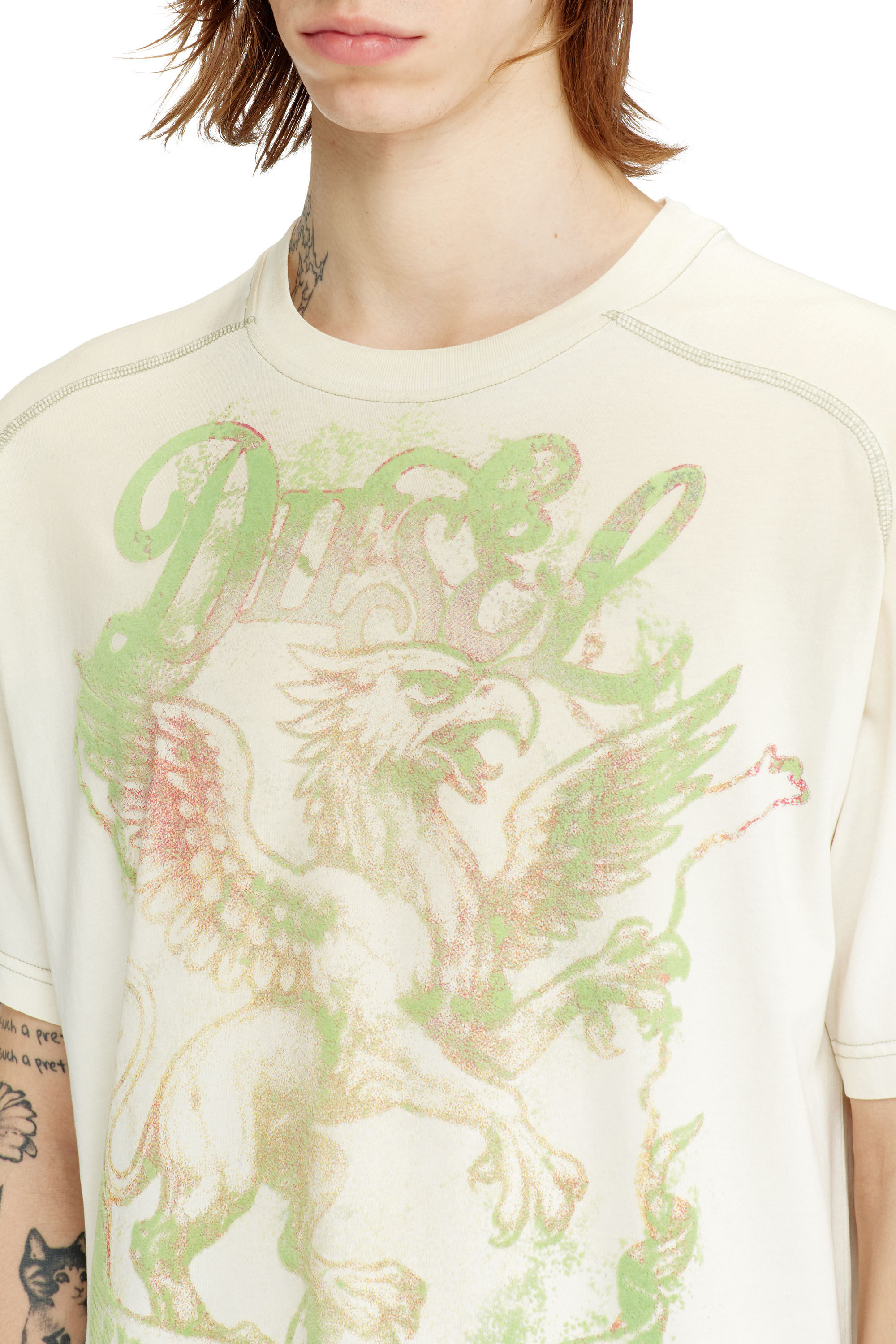 Diesel - T-GRIFFO, Man's T-shirt with griffin print in Green/White - 5