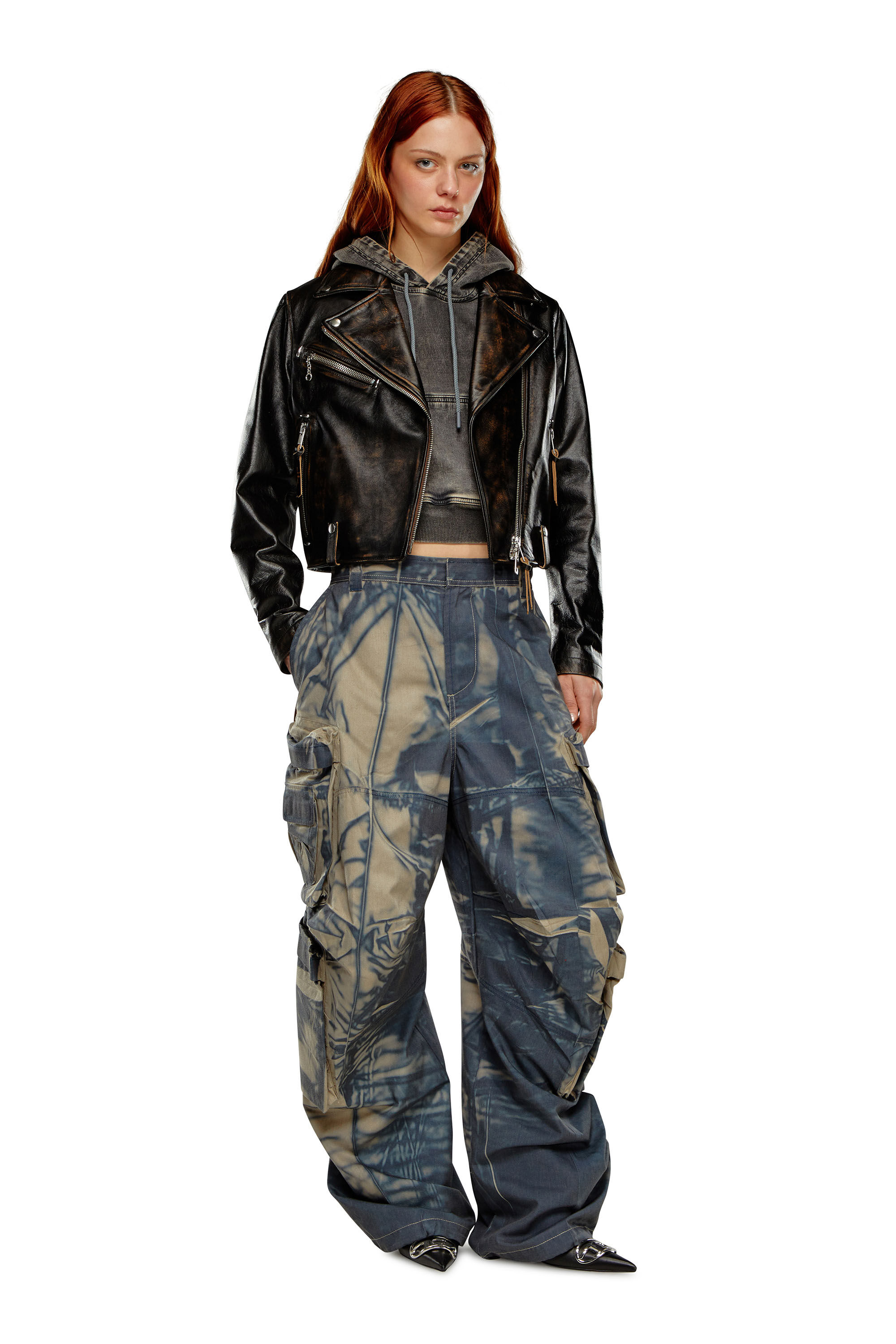 Diesel - L-EDMEA-CL, Woman Biker jacket in treated leather in Black - Image 1