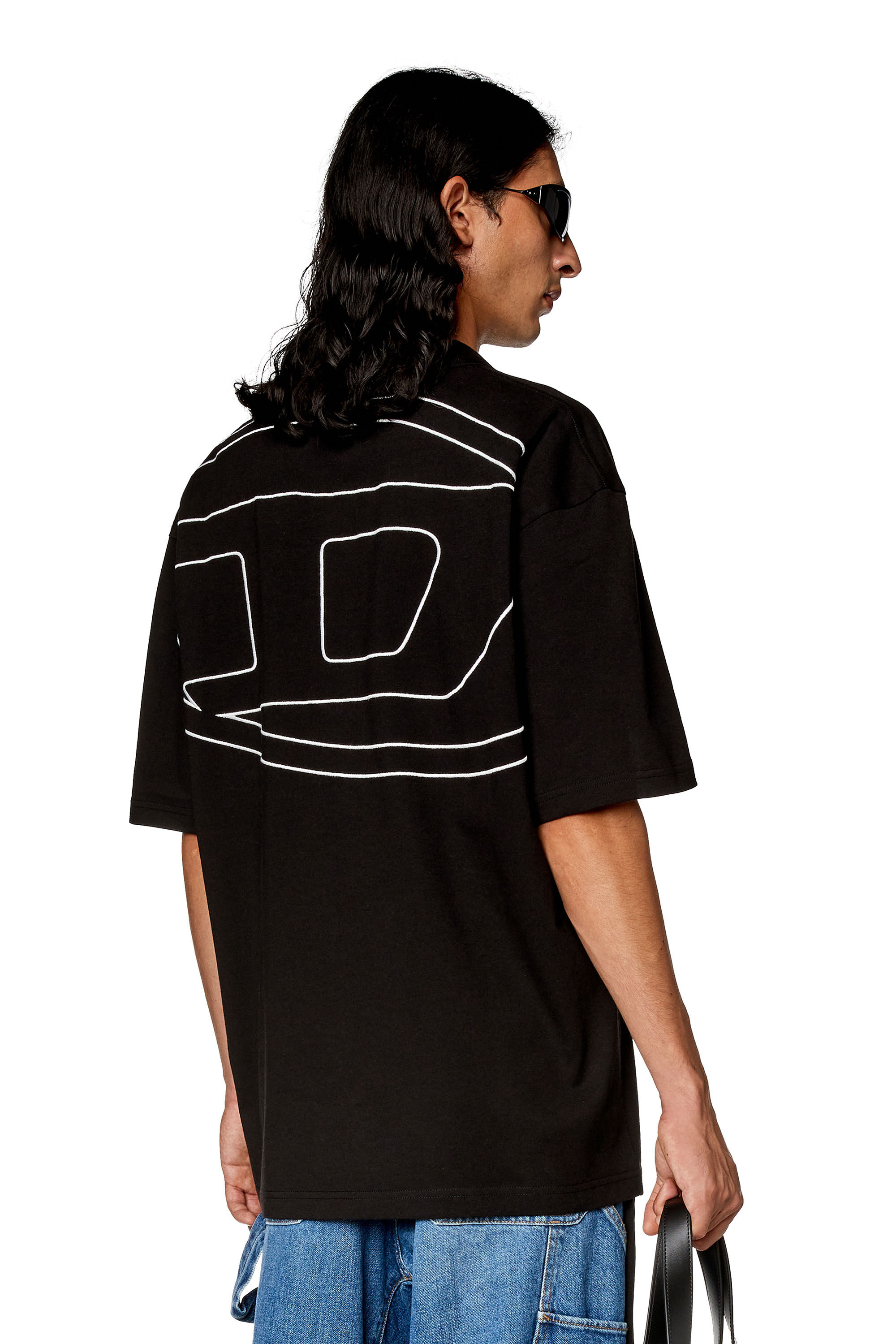 Diesel - T-VORT-MEGOVAL-D, Man Polo shirt with maxi oval D embroidery in Black - Image 3