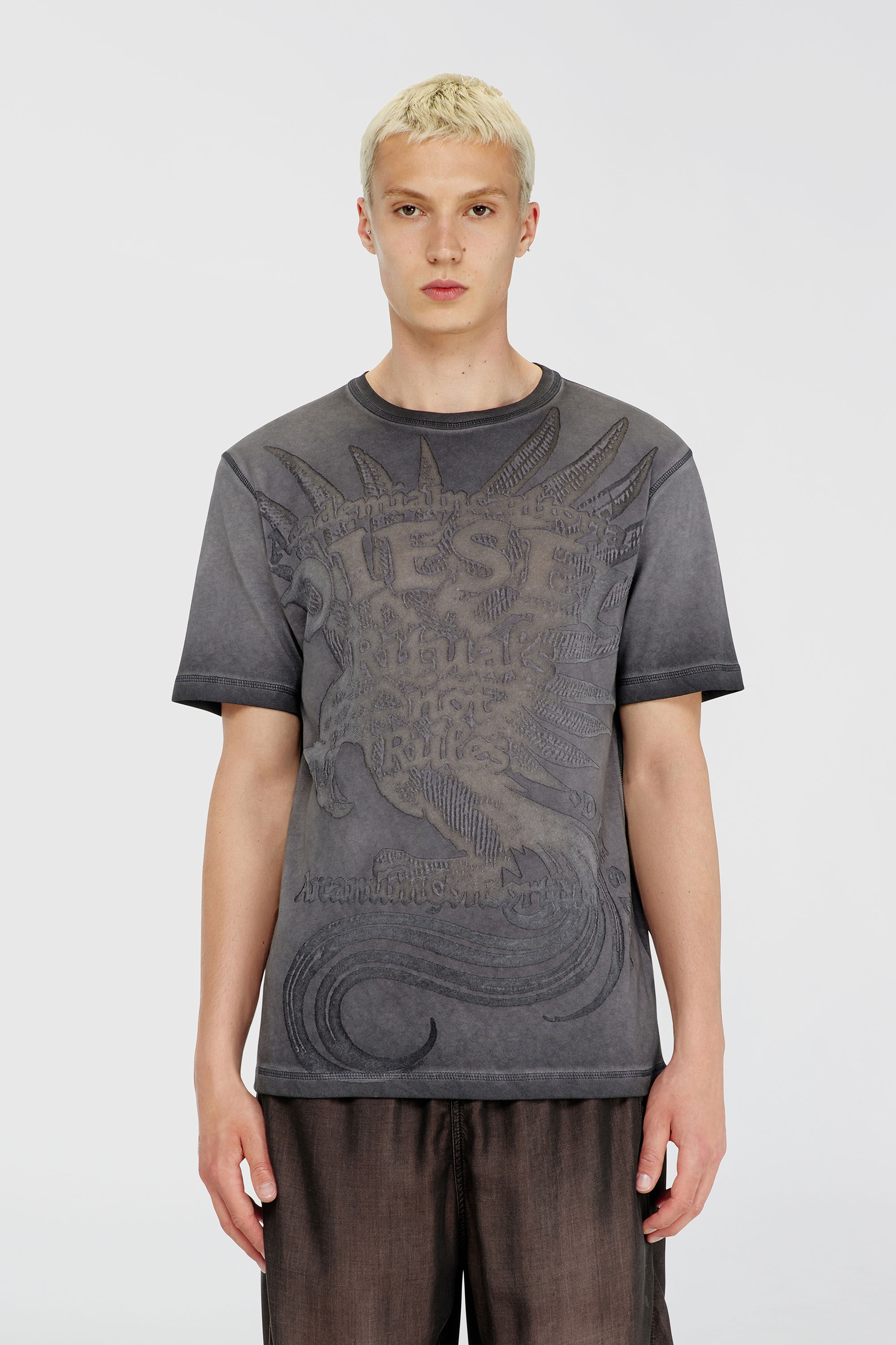 Diesel - T-RAWJUST-AA1, Man's Jersey T-shirt with embossed graphic in Dark grey - 3