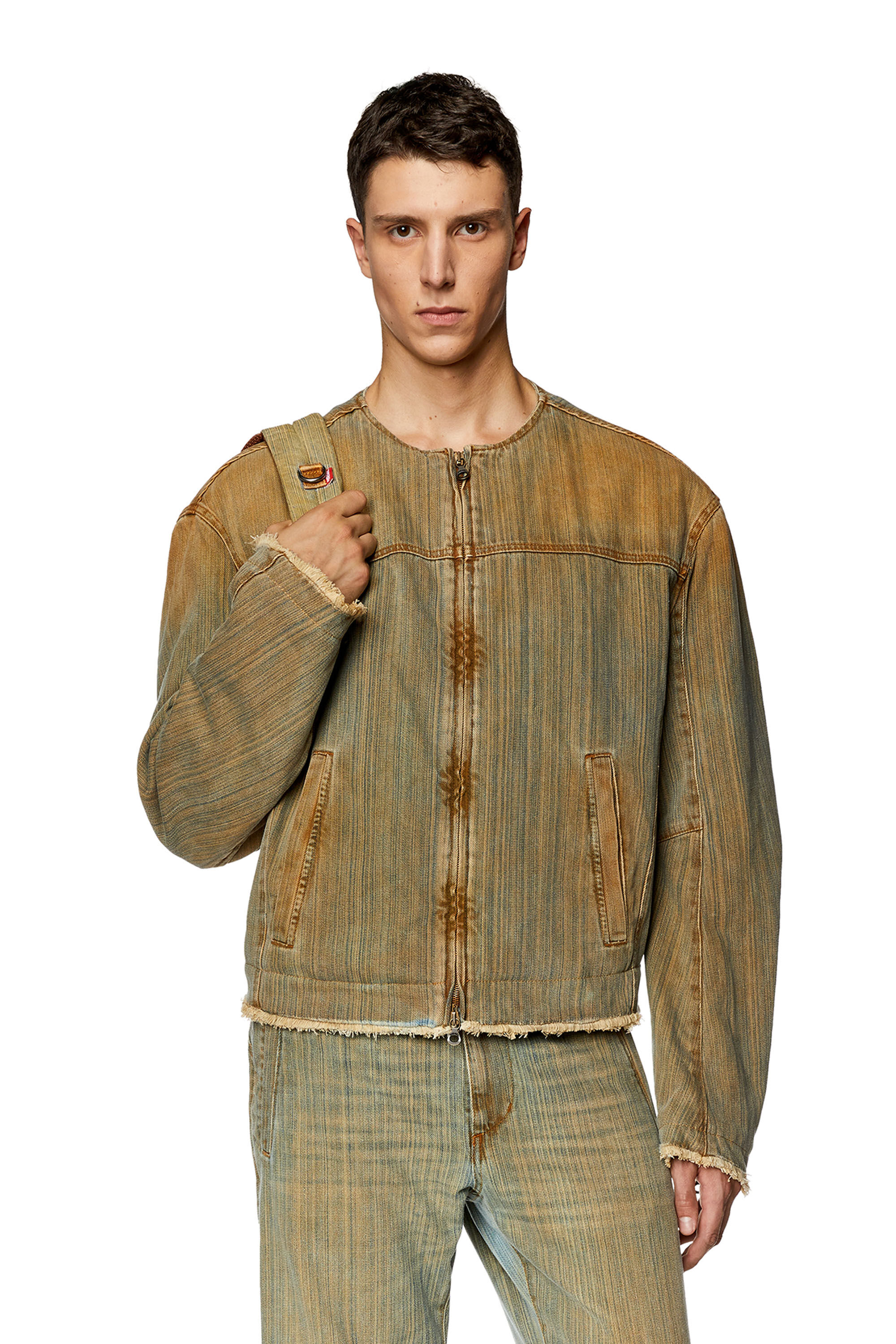 Diesel - D-MARGE-FSD, Man Zipped jacket in streaky denim in Multicolor - Image 3