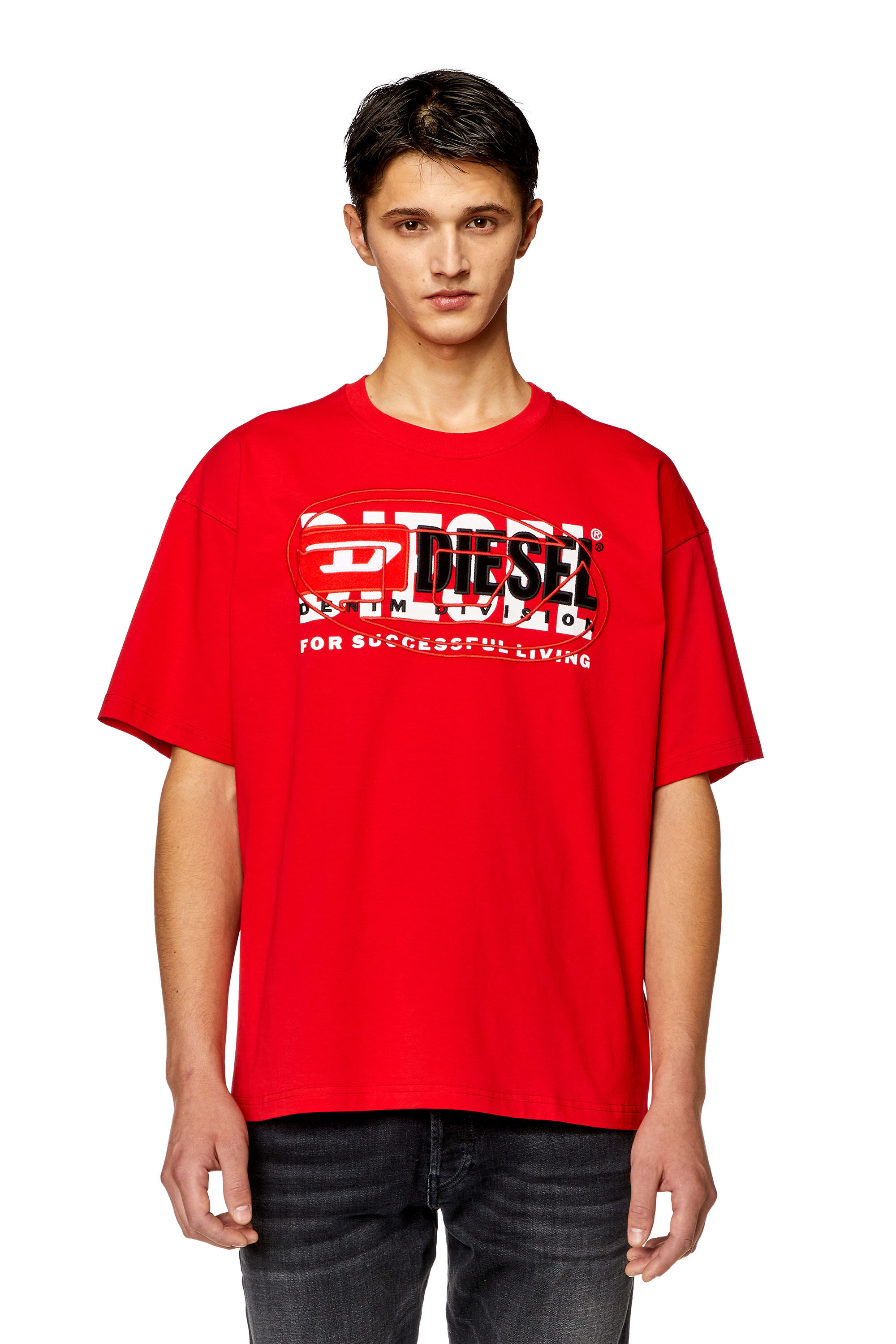 Diesel - T-BOXT, Man T-shirt with layered logos in Red - Image 1