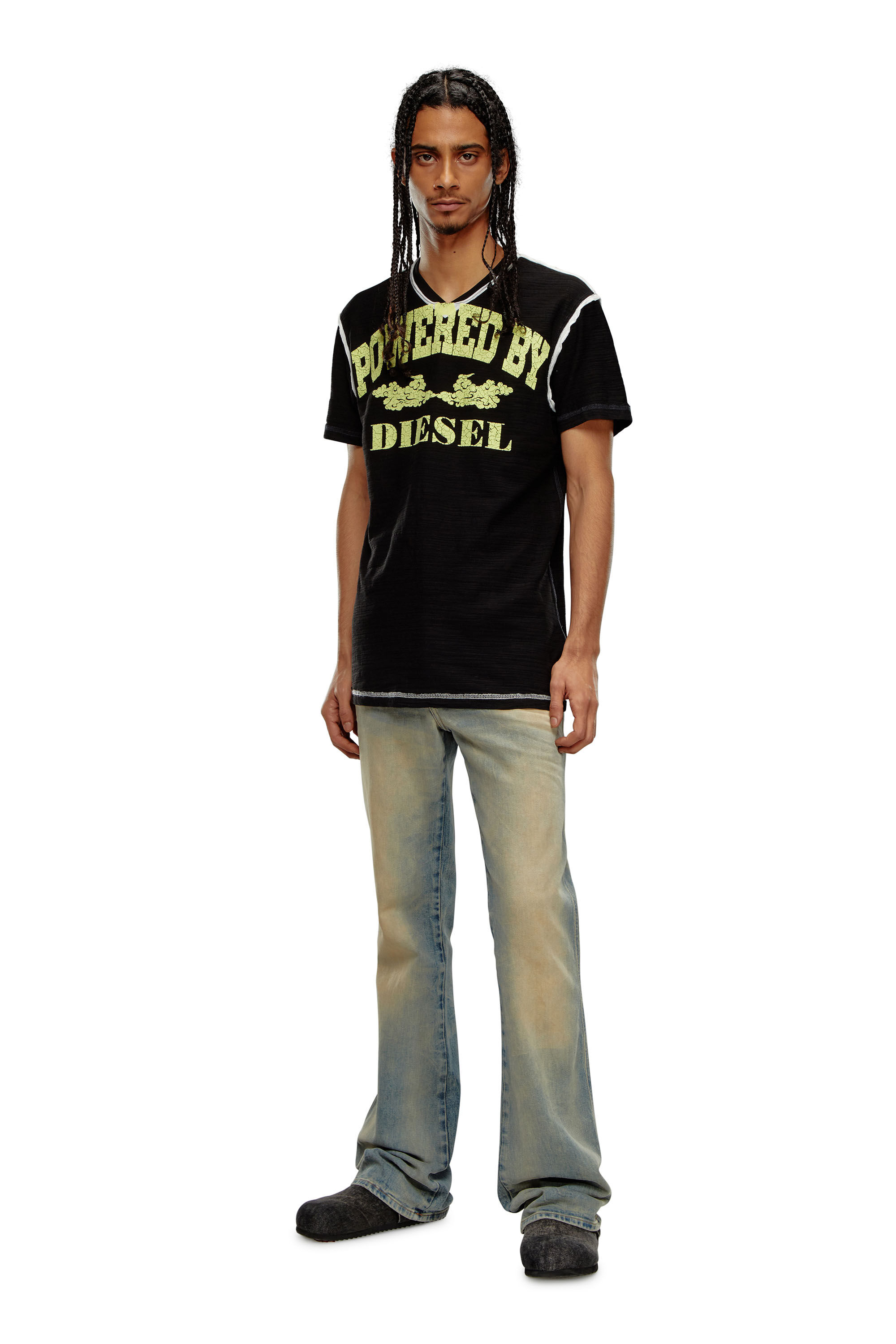 Diesel - T-DIEGOR-V-RAW, Man V-neck T-shirt in inside-out slub jersey in Black - Image 3