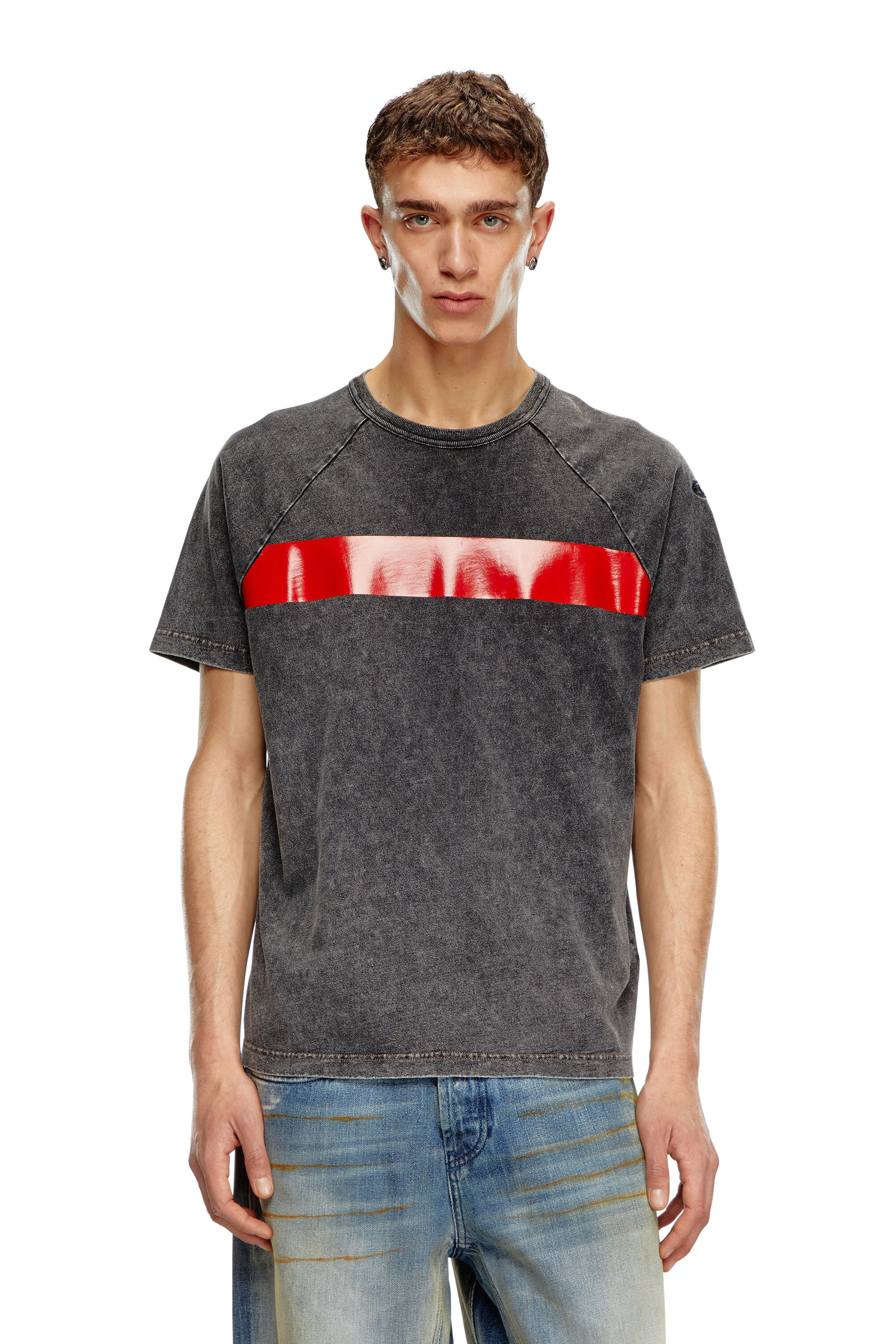 Diesel - T-RADJUST-Q1, Man Marble-effect T-shirt with glossy band in Black - Image 3