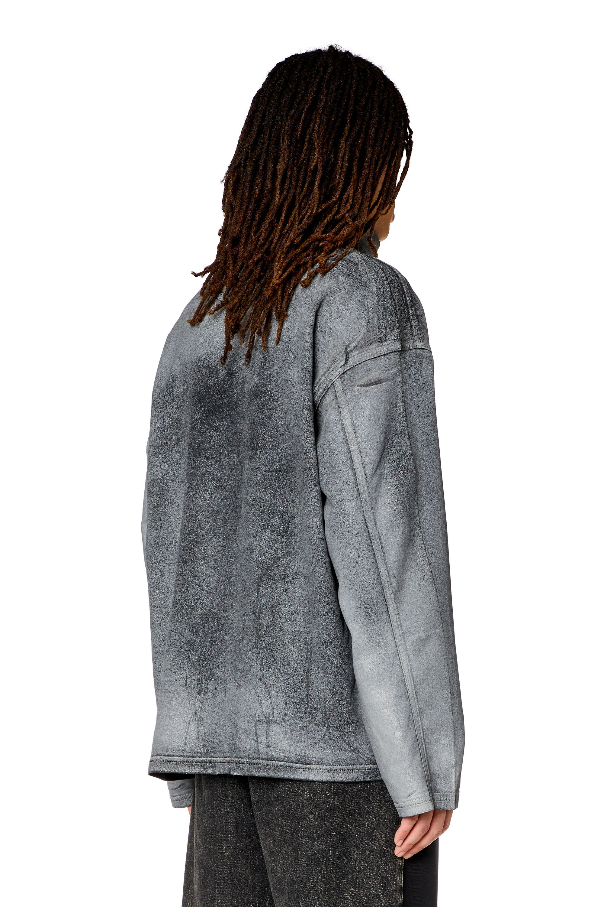 Diesel - D-NLABELCOL-S TRACK, Man High neck sweatshirt in printed Track Denim in Grey - Image 2