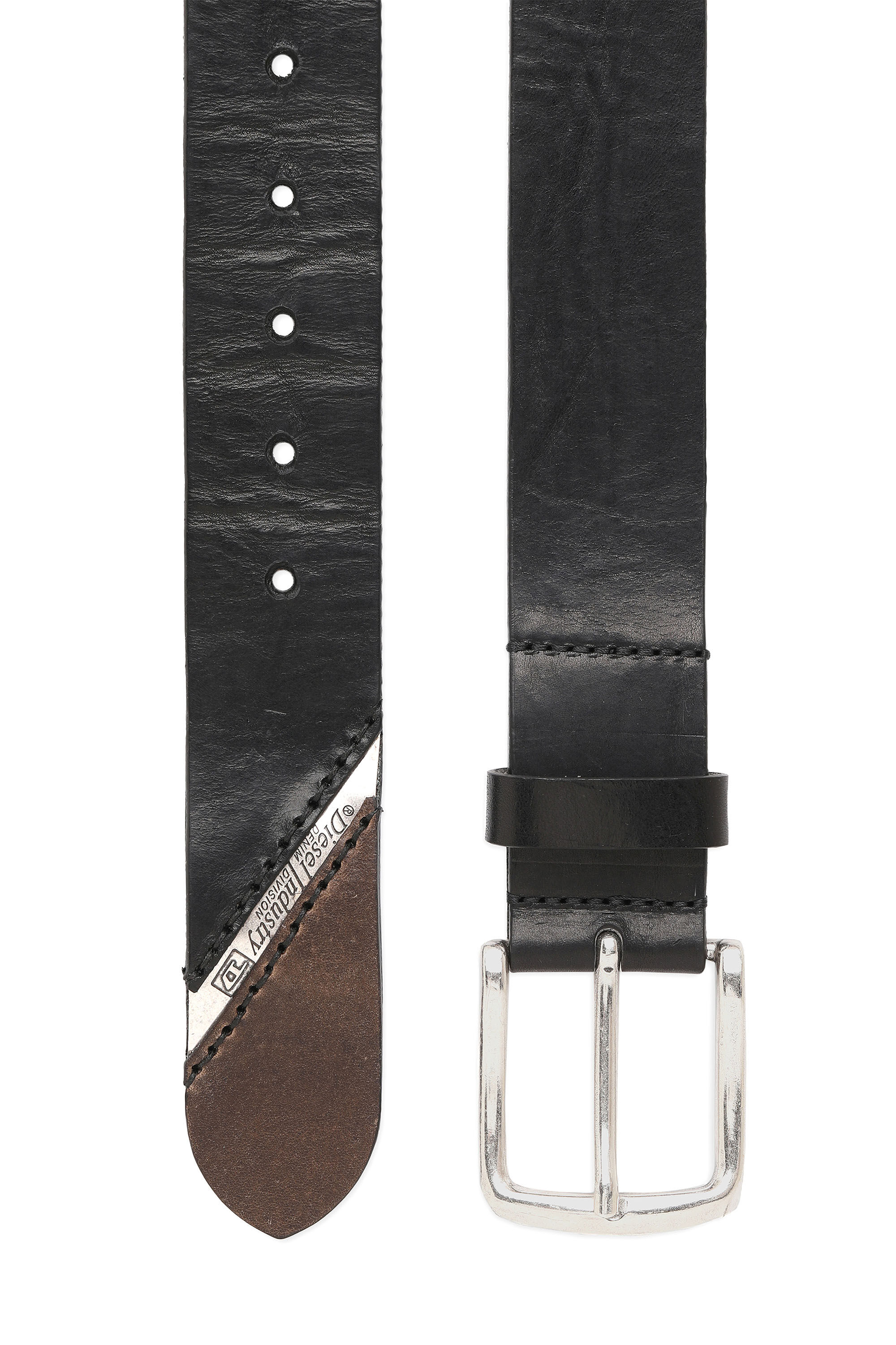 Diesel - B-LINE, Man Treated leather belt with diesel logo in Black - Image 3
