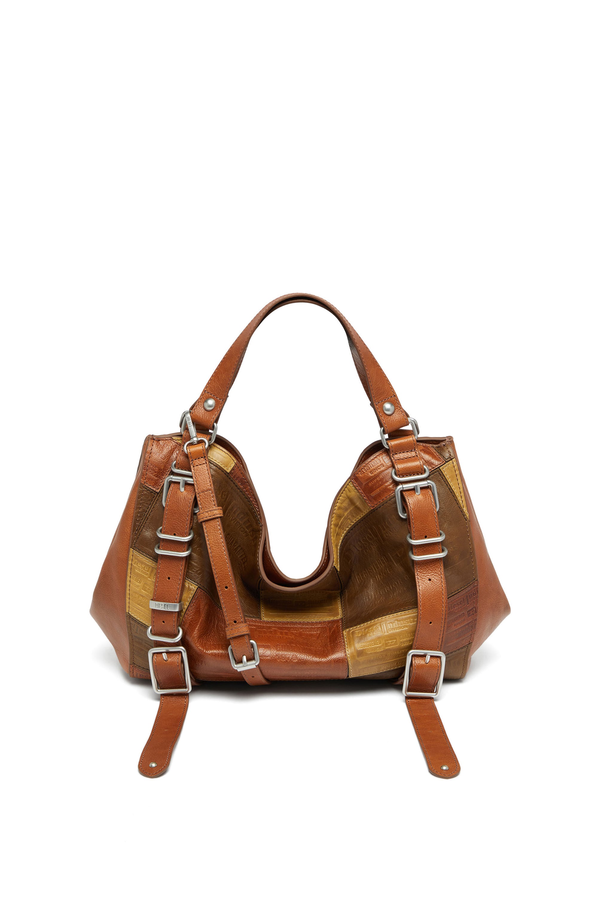 Diesel - D-ONE TOPHANDLE M, Unisex's D-One-Medium top-handle bag in patchwork leather in Brown - 2