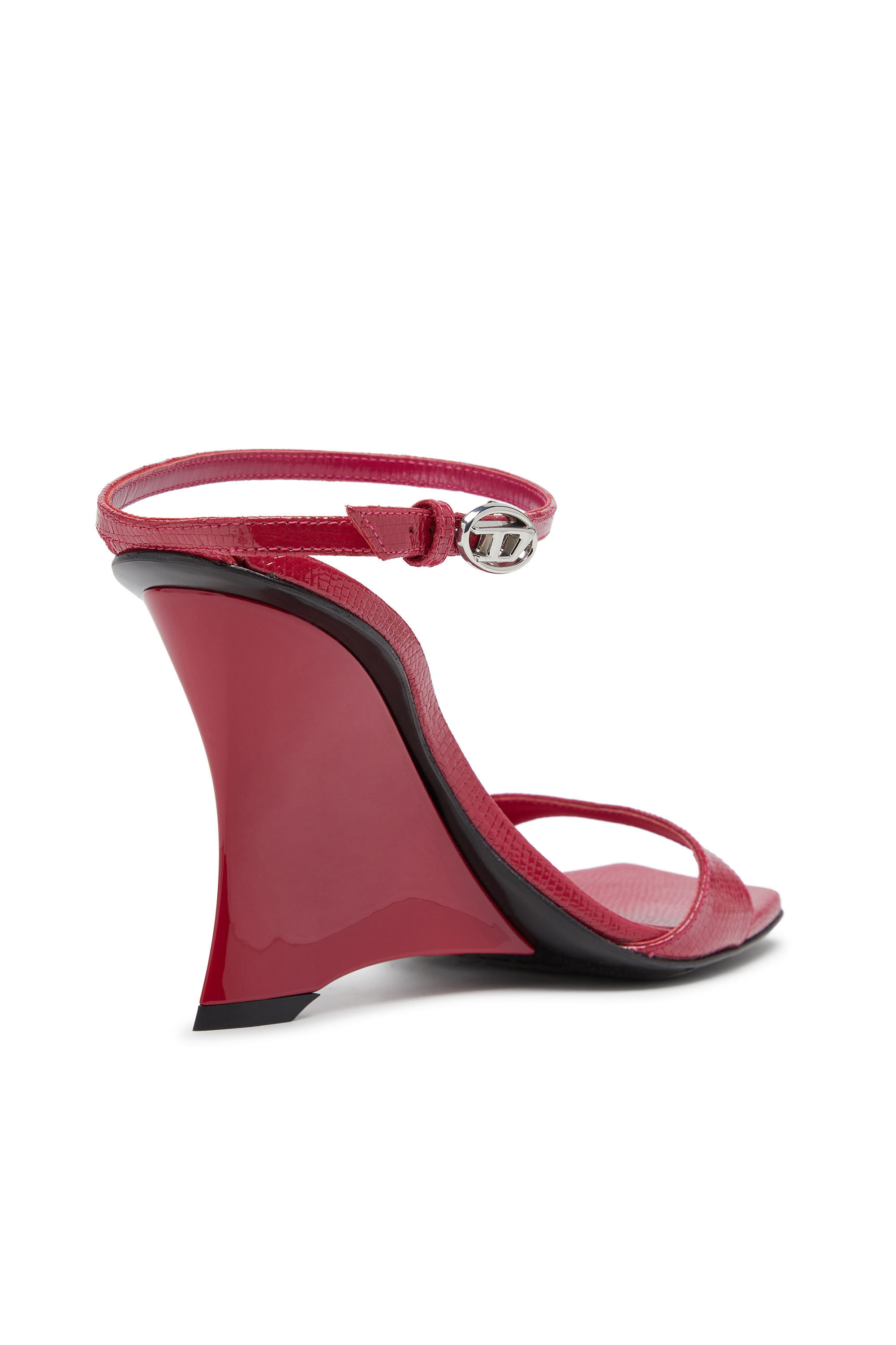 Diesel - D-AMBER SANDAL WEDGE, Woman's D-Amber-Wedge sandals in lizard-effect leather in Pink - 5