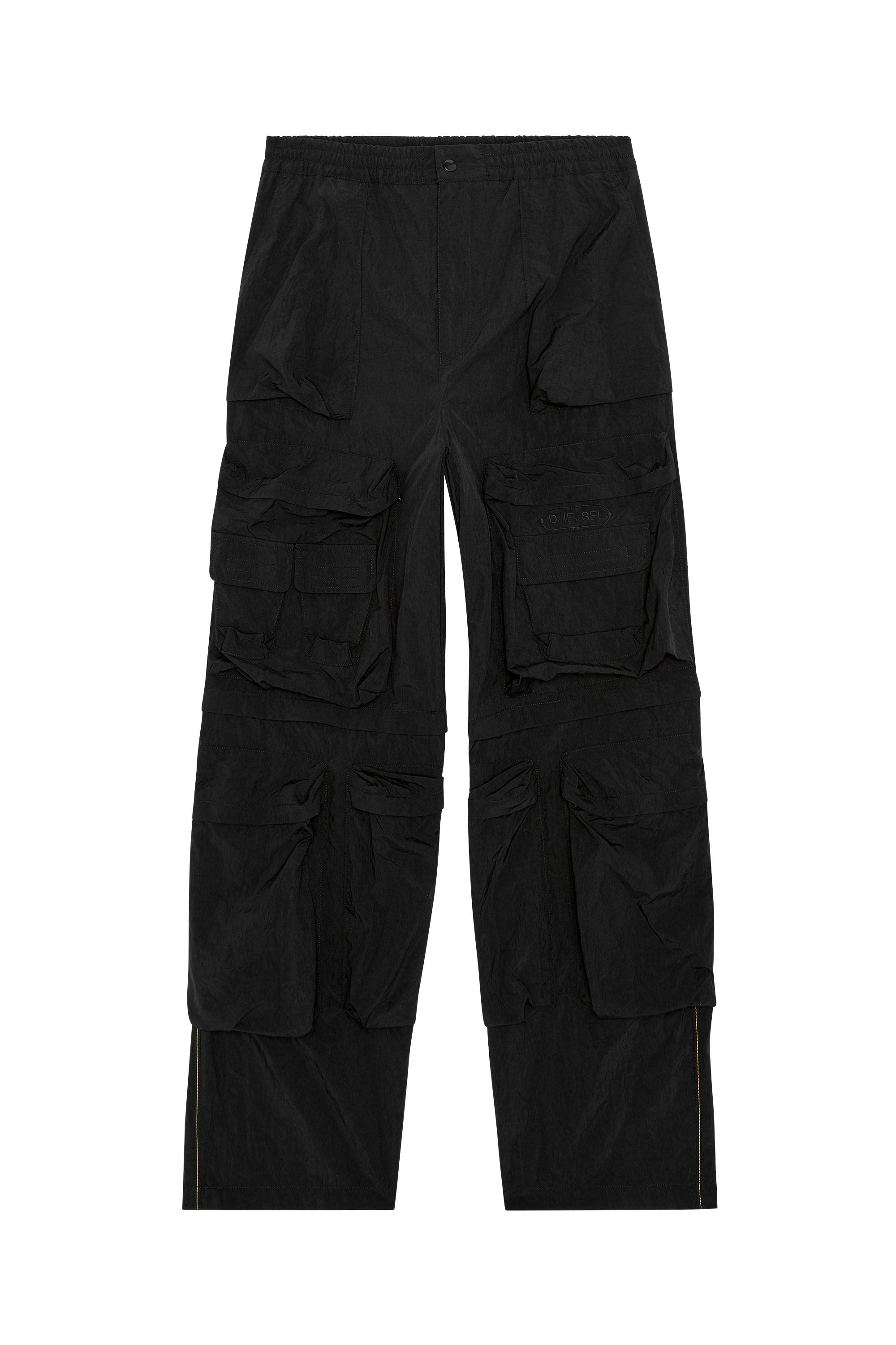 Diesel - P-STAIND, Man Cargo pants in wrinkled nylon canvas in Black - Image 2