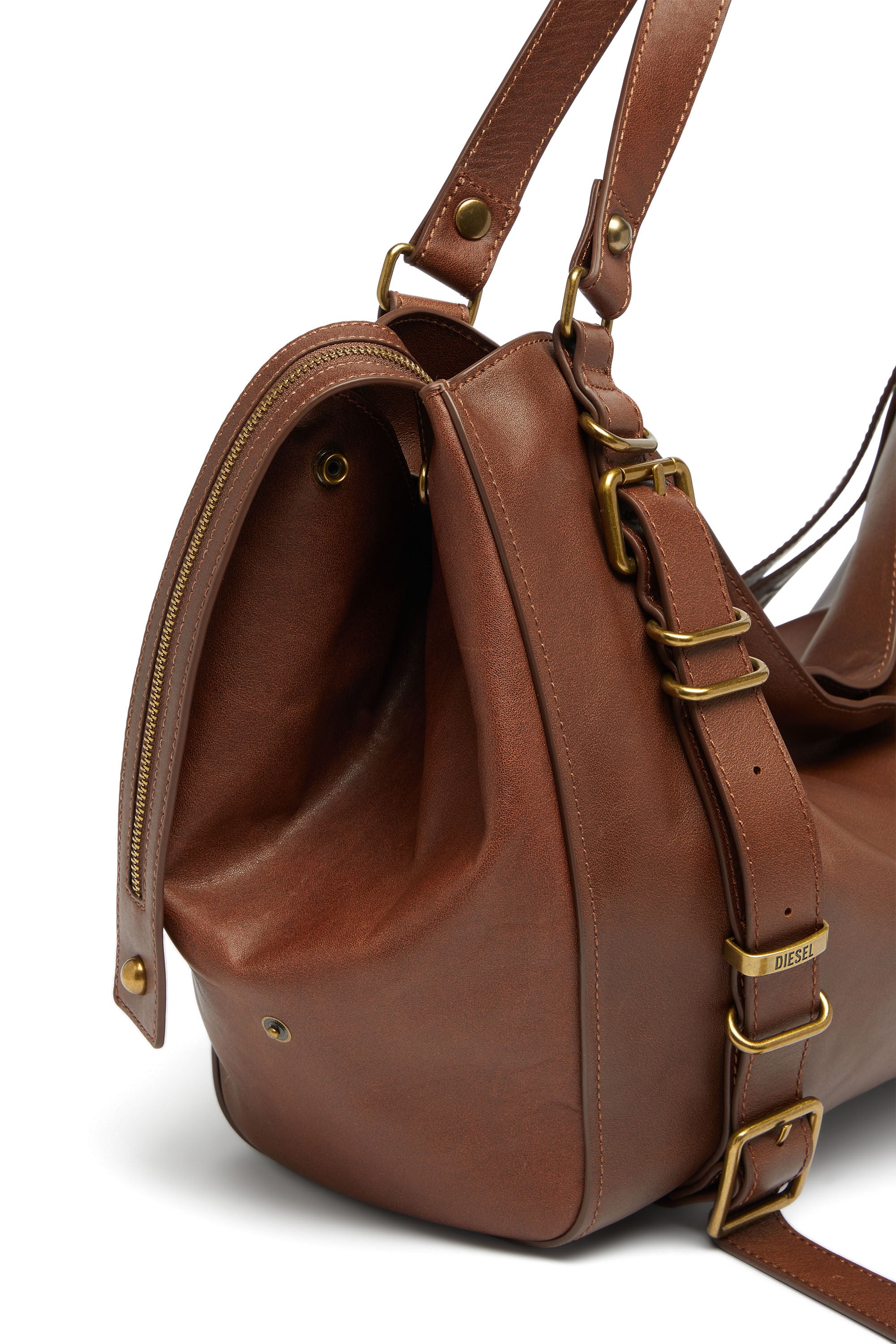 Diesel - D-ONE TOPHANDLE L, Unisex's D-One-Large top-handle bag in treated leather in Brown - 6