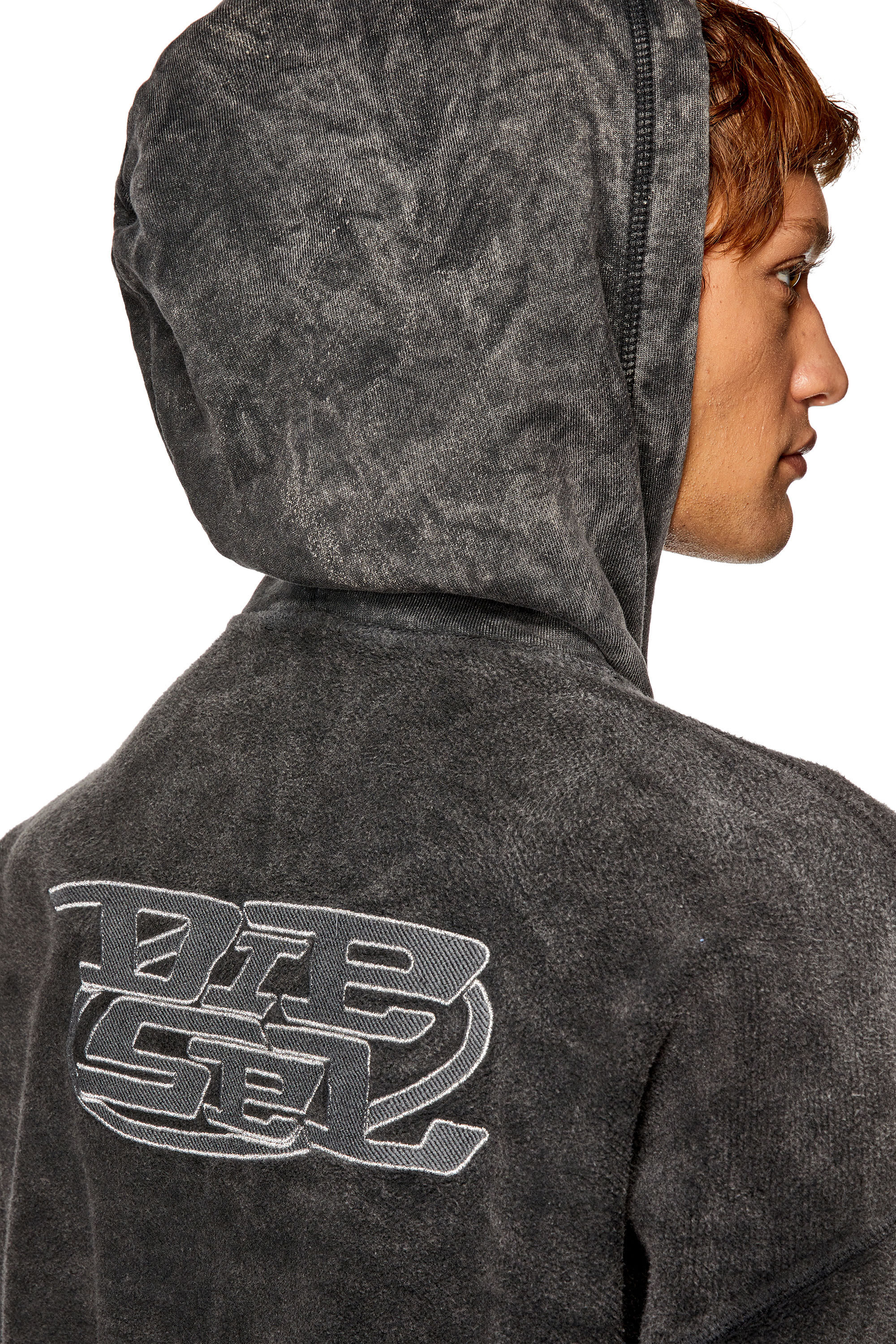 Diesel - S-ORS-HOOD-ZIP, Man Zip hoodie in marble-washed looped fleece in Black - Image 3