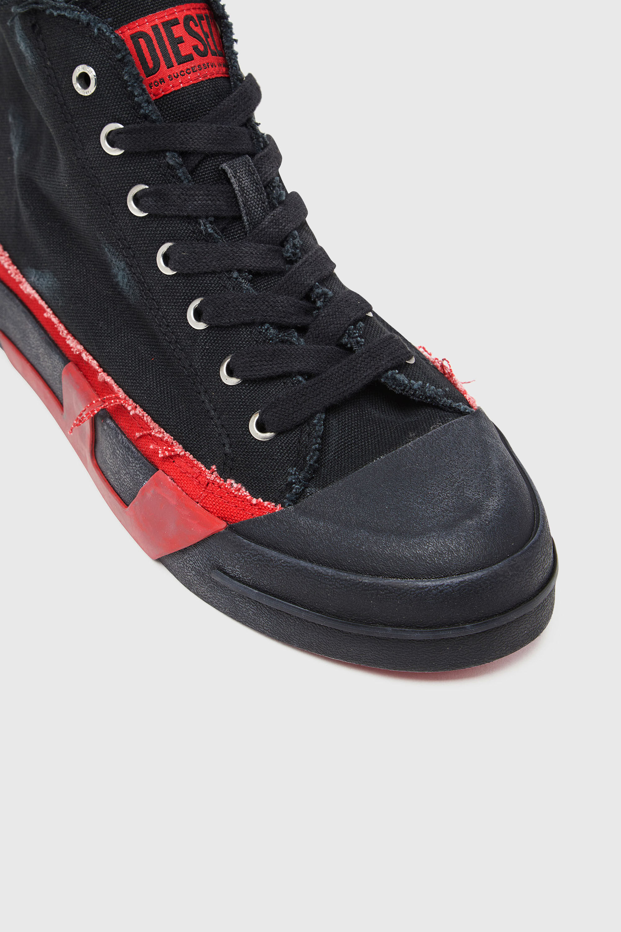 Diesel - S-D-VERSE MID II, Man's S-D-Verse-Distressed high-top sneakers in canvas in Black/Red - 6