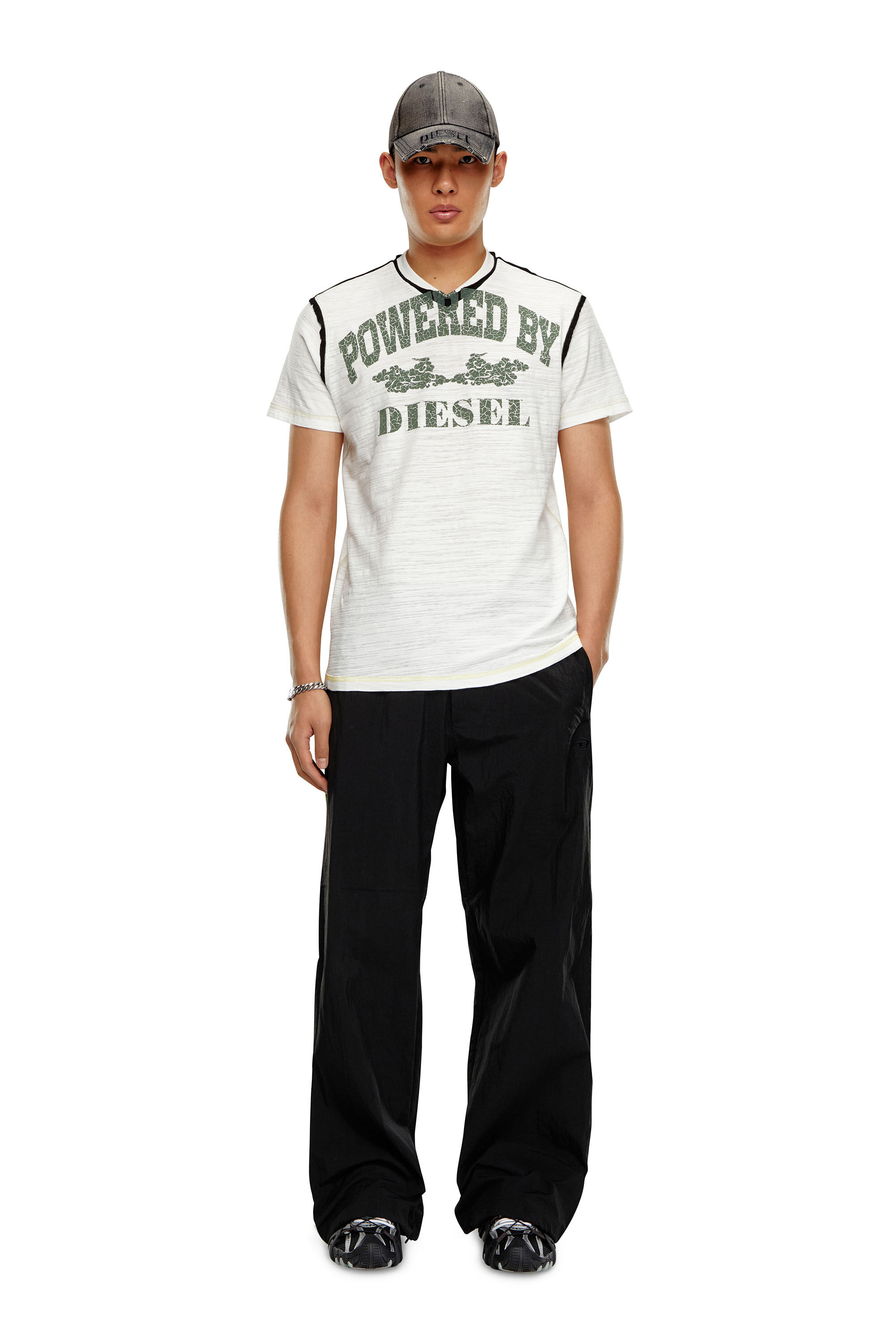 Diesel - T-DIEGOR-V-RAW, Man V-neck T-shirt in inside-out slub jersey in White - Image 3