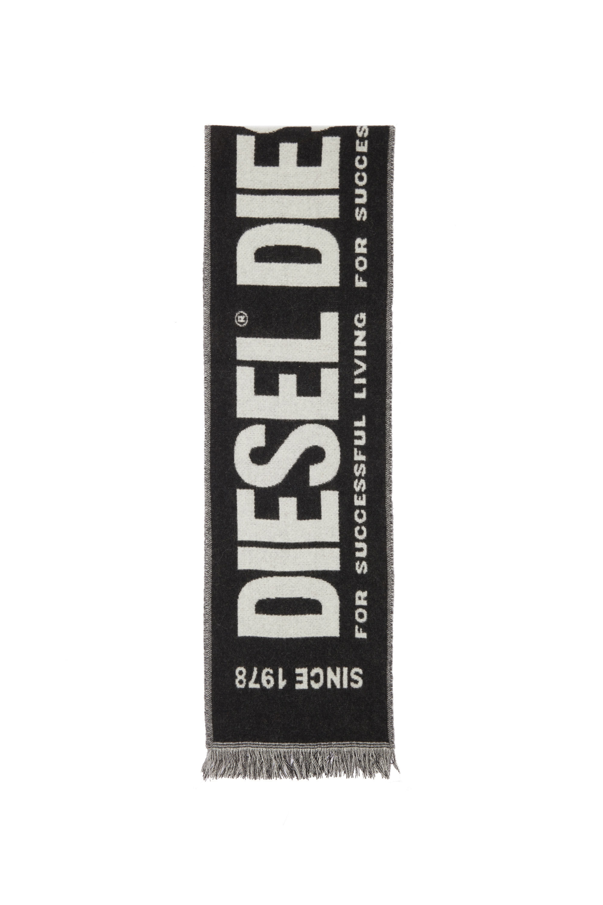 Diesel - S-BISC-NEW, Man Blended wool scarf with jacquard logo in Black - Image 3