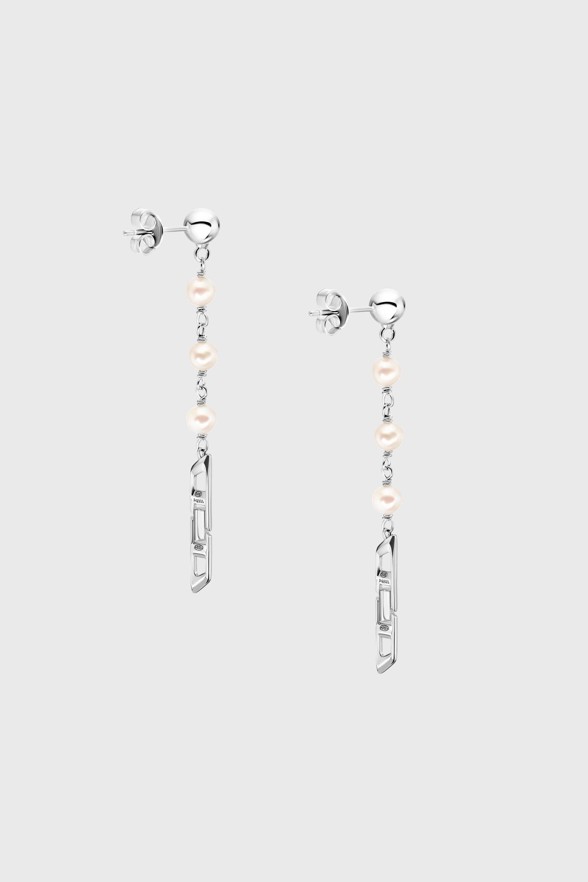 Diesel - DL1371040, Unisex's Sterling silver and pearl drop earrings in Silver - 3