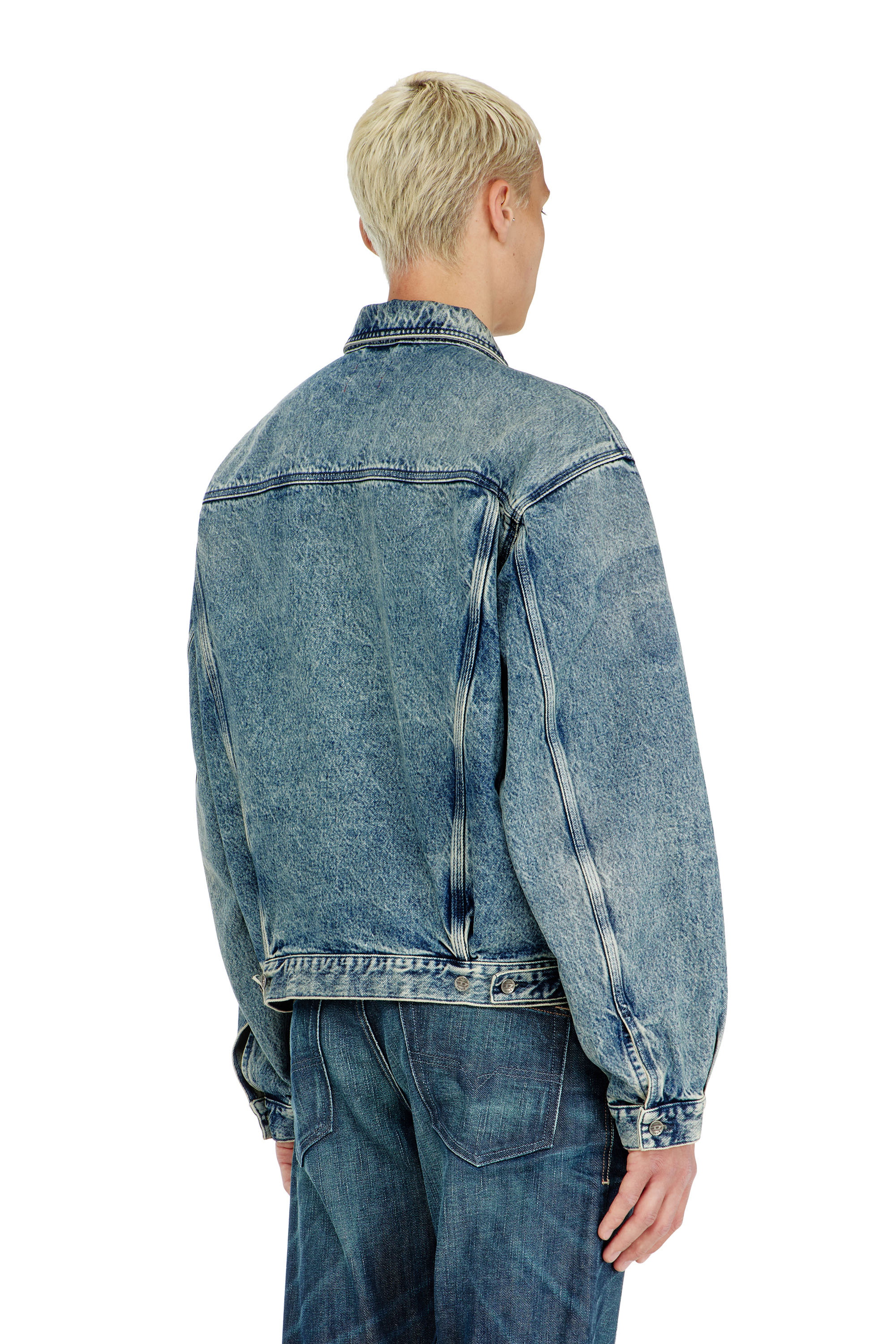 Diesel - D-DENVER-S2, Unisex's Trucker jacket with patch effects in Medium blue - 4