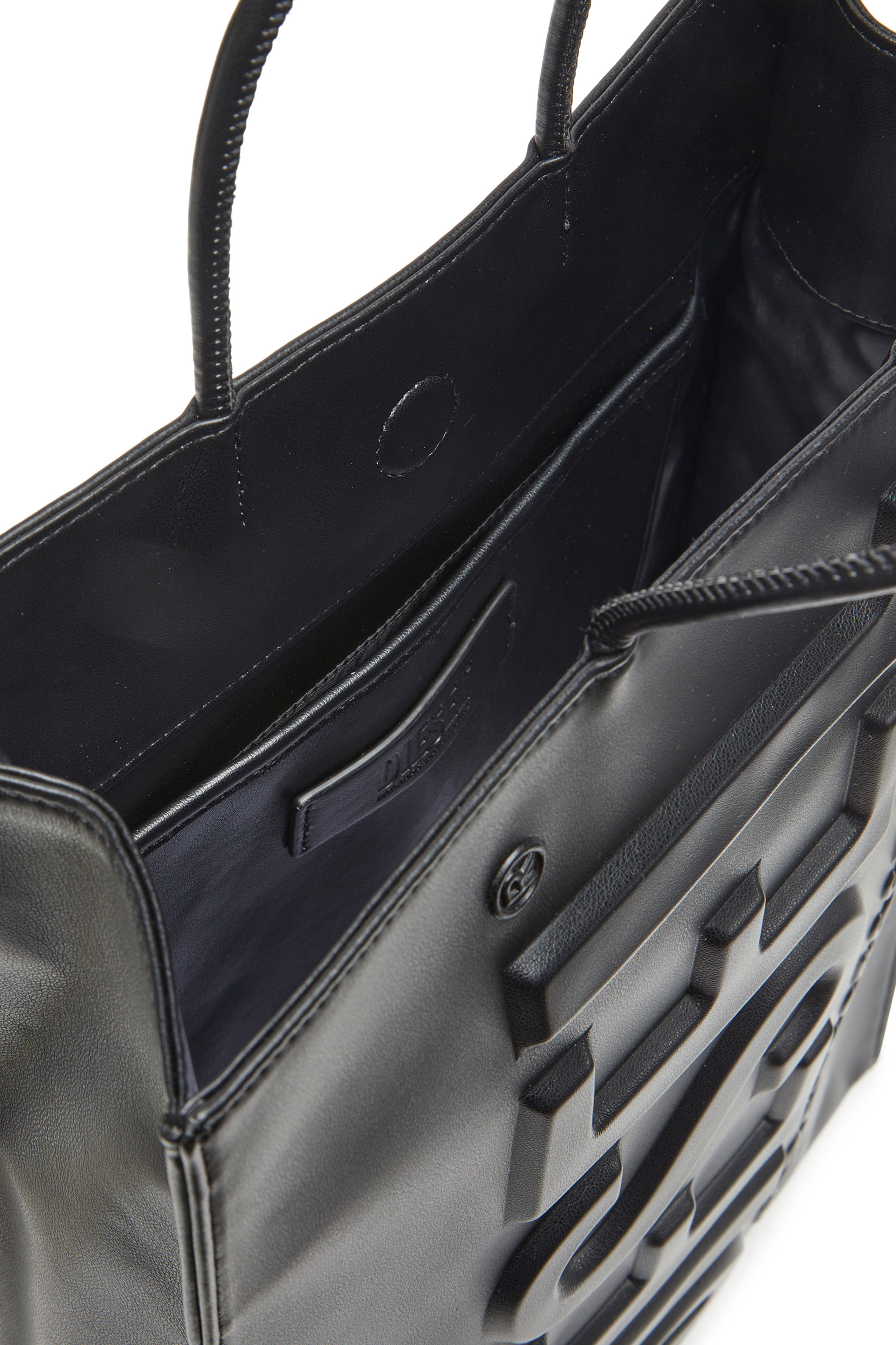 Diesel - DSL 3D SHOPPER L X, Man's Dsl 3D L-Large PU tote bag with embossed logo in Black - 3